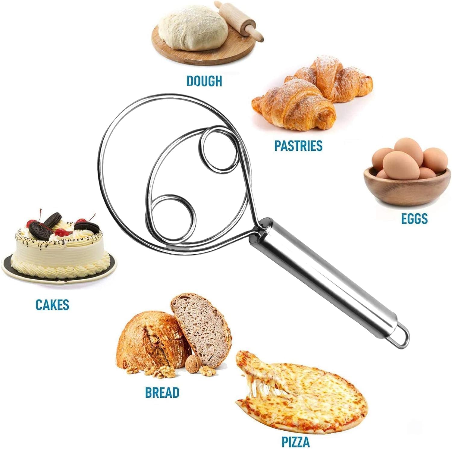 NKB Traders Stainless Steel Dough Mixer - Multifunctional Baking Tool with Hanging Hole, Durable Egg Beater & Mixing Stick for Effortless Baking - Perfect for Home Kitchen, Cake Making, Cookie Dough & Pastry Preparation (1 Piece)