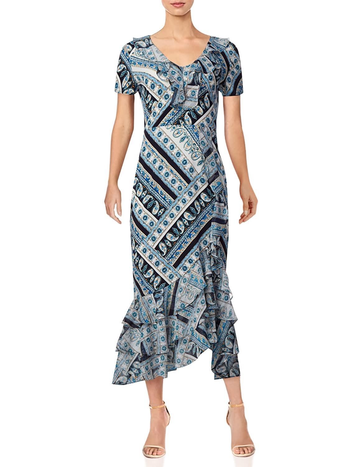 KARL LAGERFELD Women's Ruffled Maxi Dress - Elegant Flowy Long Dress for Summer, Beach, Weddings & Special Occasions