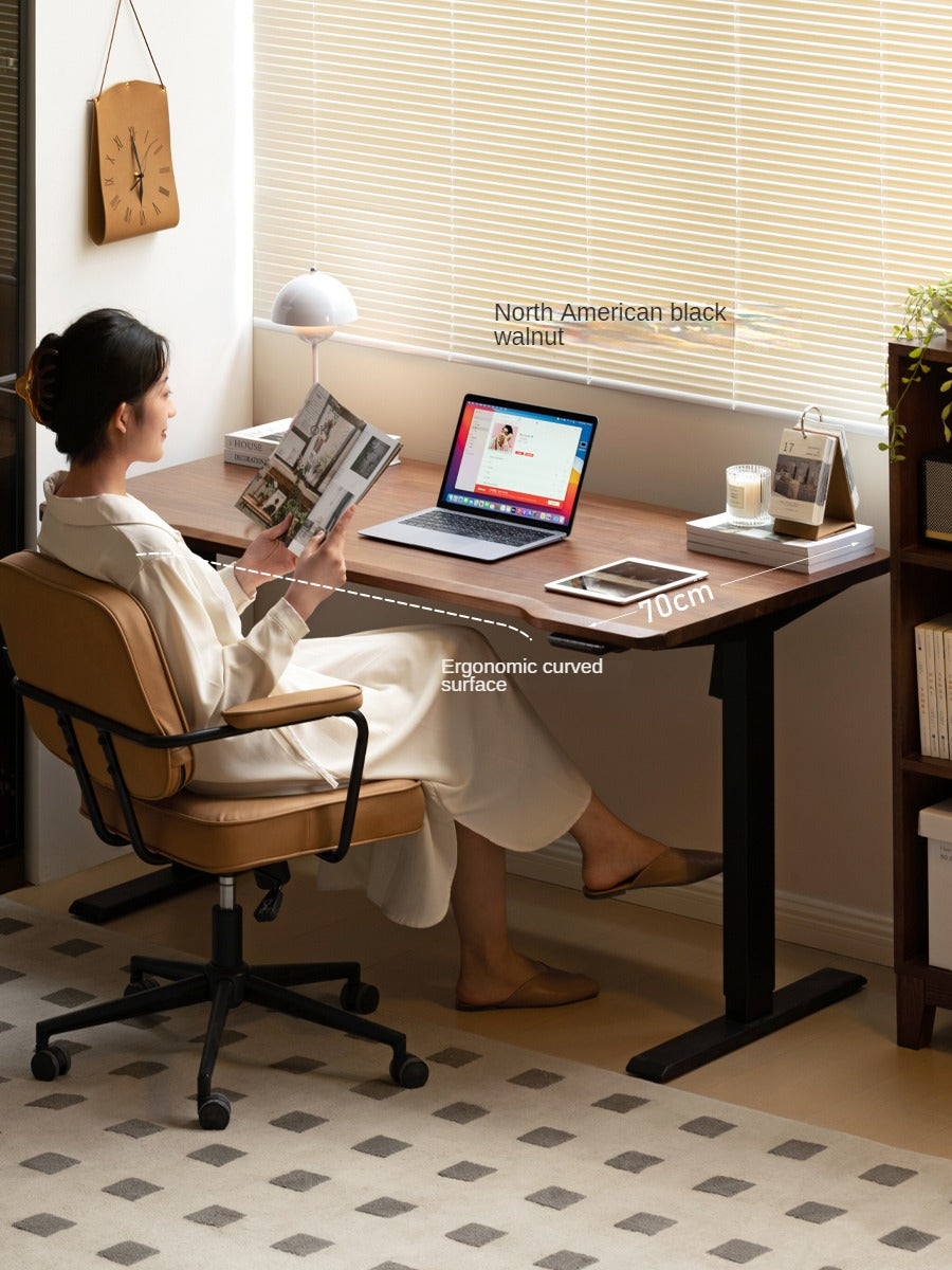 Black Walnut Solid Wood Electric Standing Desk - Adjustable Height Office Desk for Home & Workspace - Perfect for Remote Work, Gaming, and Ergonomic Comfort
