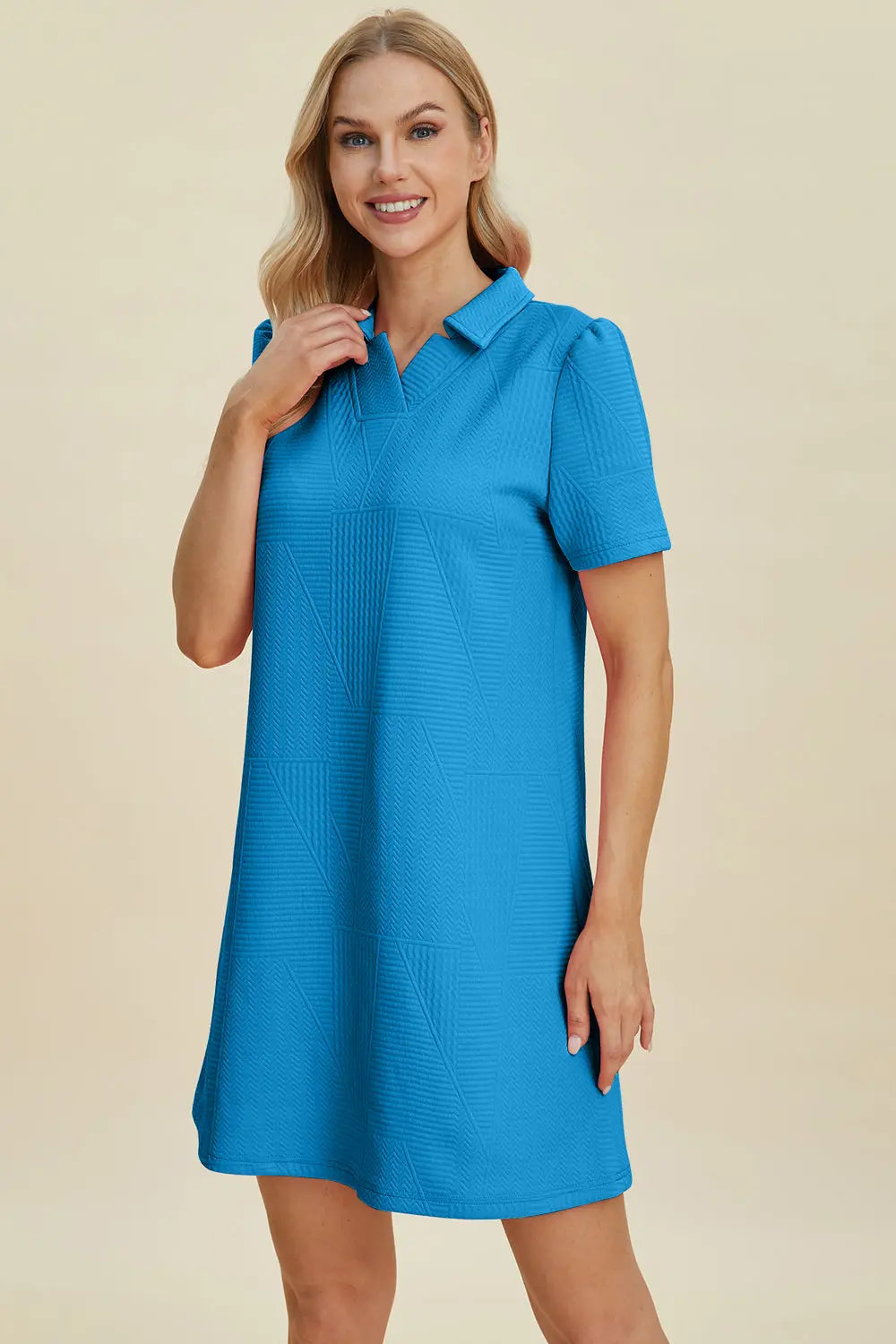 Double Take Full Size Textured Short Sleeve Dress for Women - Casual Summer Flowy Dress for Beach, Vacation & Everyday Wear