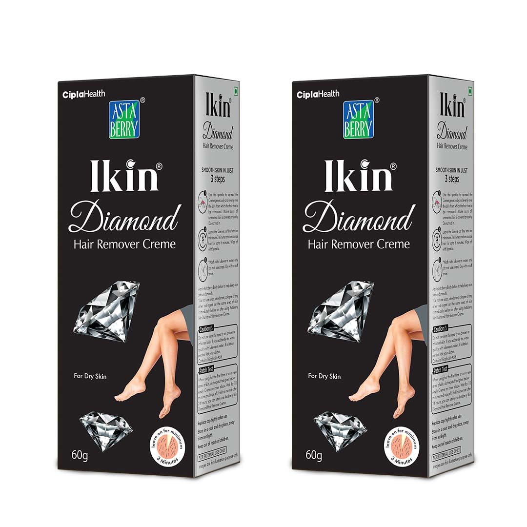 IKIN Diamond Hair Remover Cream for Dry Skin - Gentle Bikini Hair Removal Cream for Women & Girls | Safe for Legs, Underarms & Bikini Area | Pack of 2 (60g X 2) | Perfect for Smooth Skin Before Beach Trips & Summer Vacations