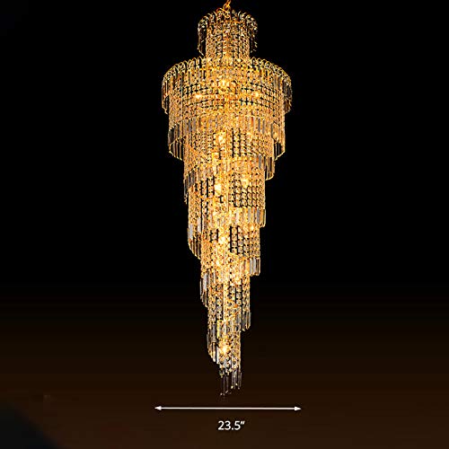 LITFAD Modern Spiral Chandelier - 16-Light Crystal Pendant Lighting Fixture in Gold, Luxury Hanging Lamp for Living Room, Hotel, Restaurant & Corridor | Elegant Ceiling Light for Dining Room, Foyer & Wedding Venue Decoration