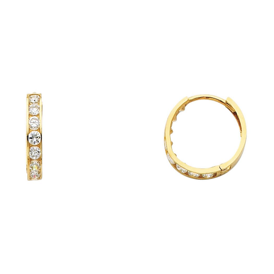 14K Yellow Gold CZ Cubic Zirconia Simulated Diamond Hugging Earrings for Women - 15x15mm Elegant Stud Earrings for Wedding, Anniversary & Special Occasions
