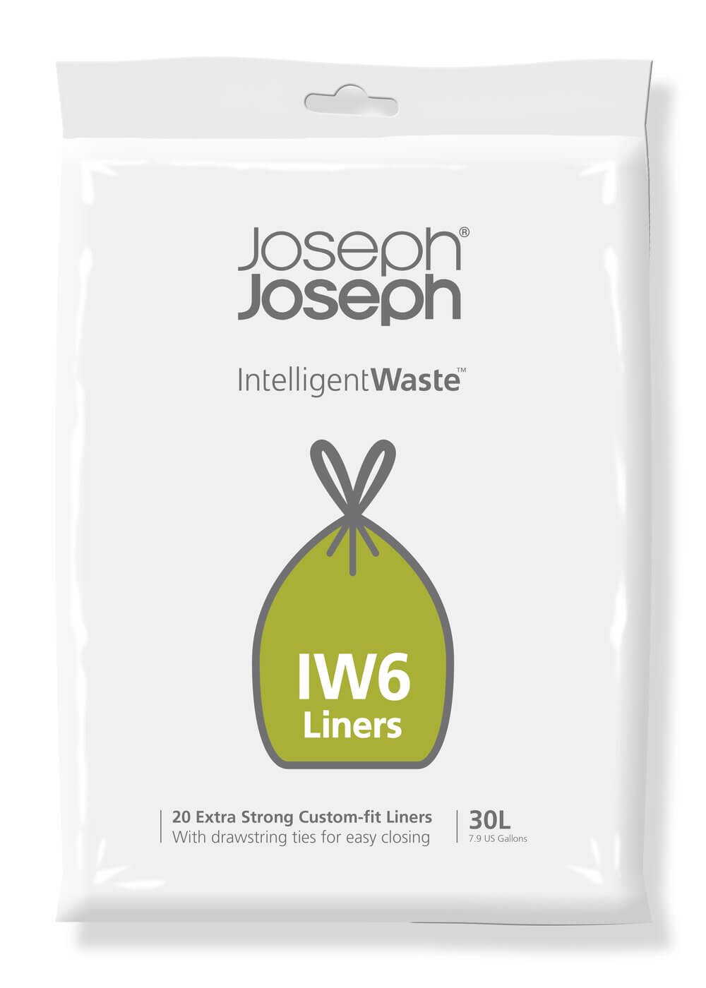 Joseph Joseph IW6 30L Grey Custom Fit Bin Liners - 20 Pack | Premium Trash Bags for Kitchen, Bathroom & Office Waste Disposal | Odor Control & Leak Proof