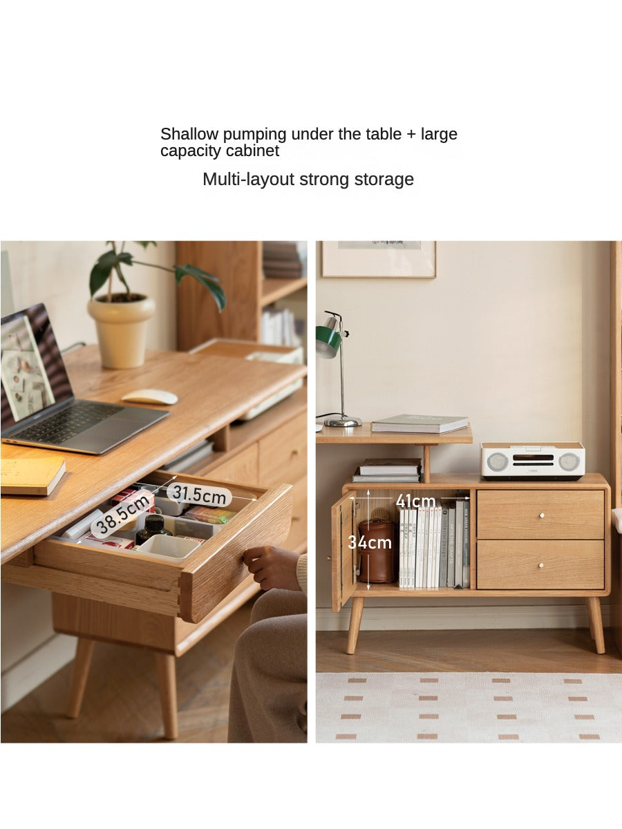 Solid Oak Wood Adjustable Height Office Desk - Extendable Workstation for Home & Business Use