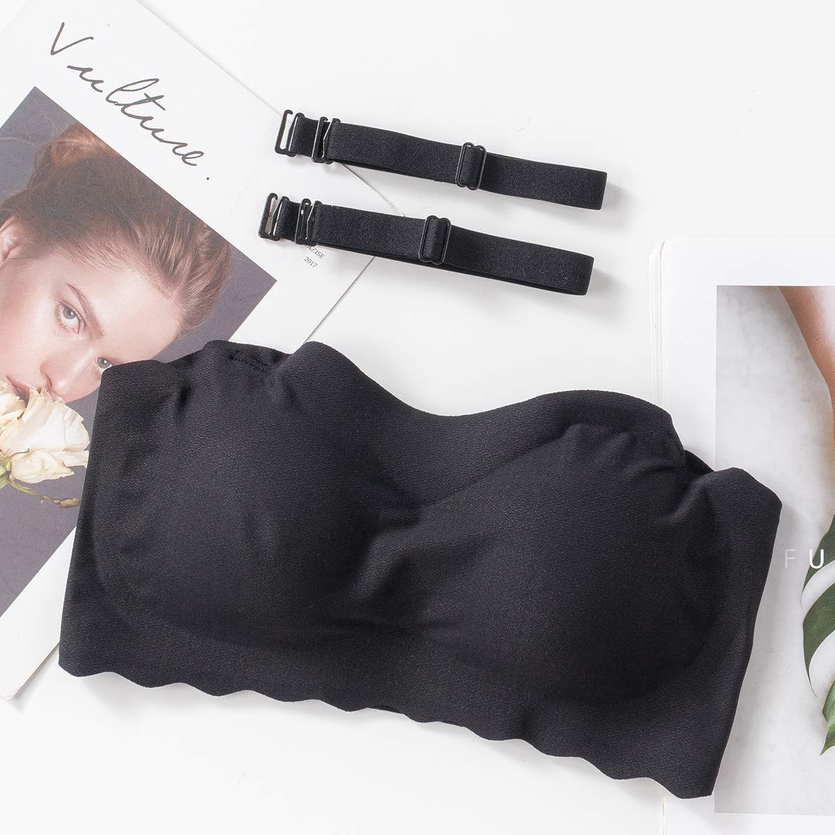 FEOYA Women's Wireless Strapless Bra - Comfortable Everyday Bandeau Bra with Removable Padding, Seamless Push Up Design for Wedding, Party & Formal Wear