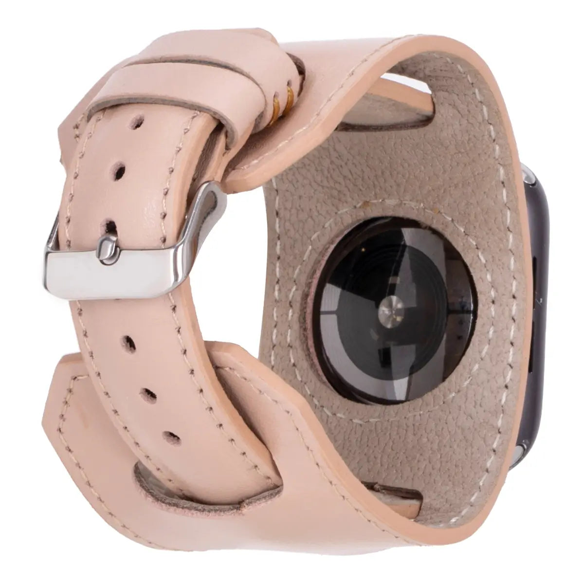 Stylish Nude Pink Leather Cuff Band for Apple Watch - Perfect for Work, Gym & Everyday Wear