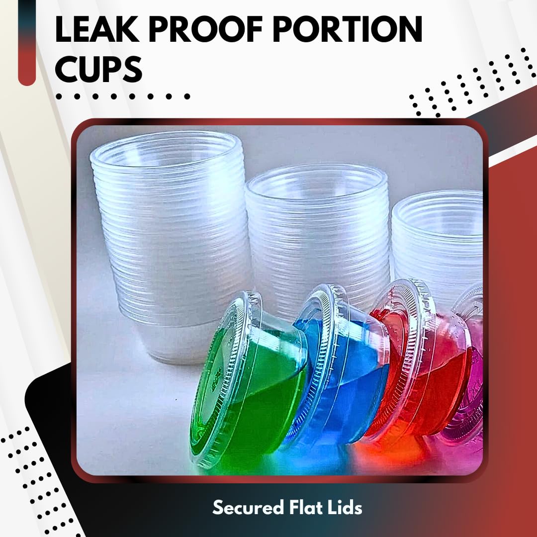 2 oz. Disposable Plastic Jello Shot Cups with Lids - 100 Pack | Small Portion Containers for Souffle, Condiments, Salad Dressing & Dipping Sauces | Perfect for Parties, Catering, Restaurants & Portion Control