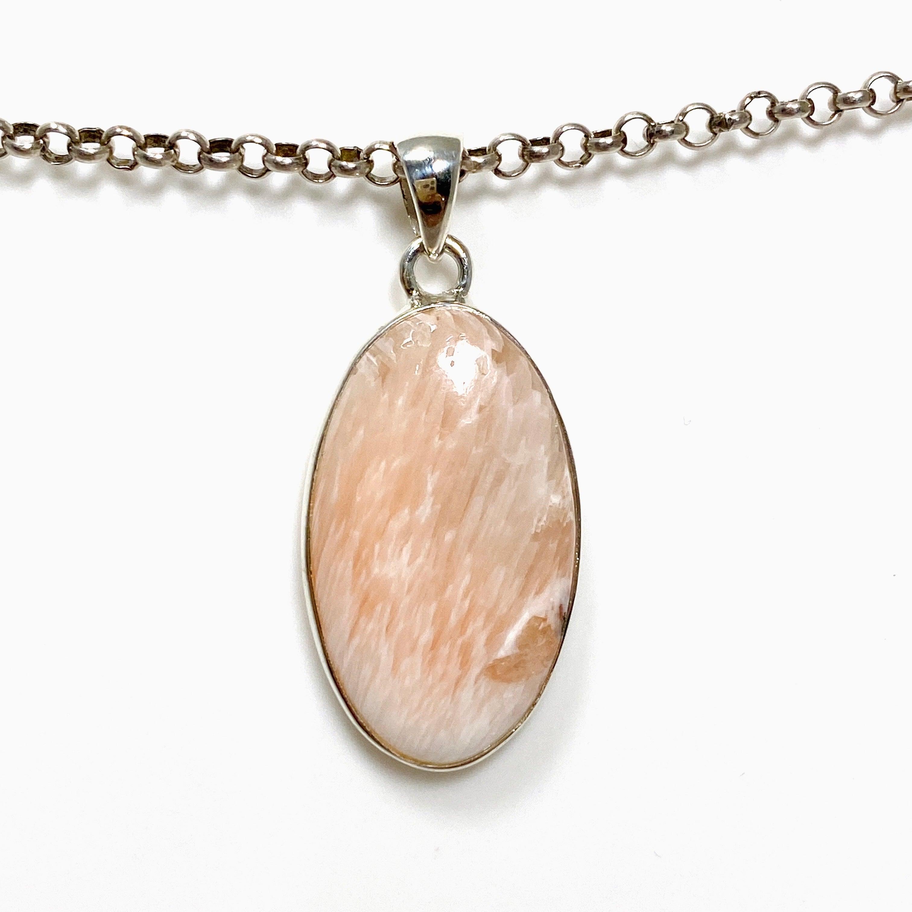 Natural Peach Scolecite Oval Pendant Necklace - Healing Crystal Jewelry for Women - Perfect for Meditation, Energy Balancing & Spiritual Gifts