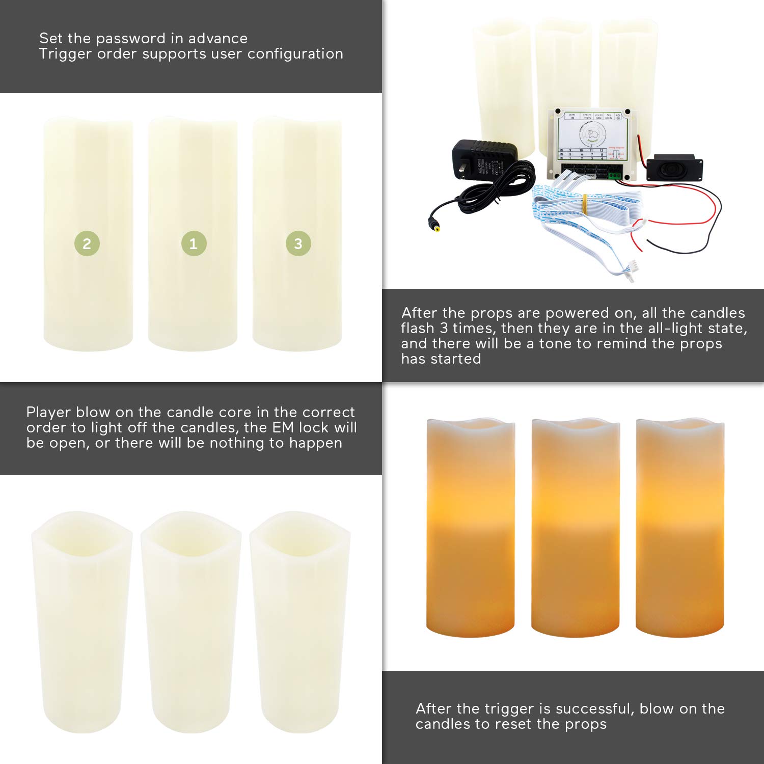 Realistic Escape Room Candle Props - Blow Out to Unlock Puzzle Game for Indoor Adventures (Set of 4 Candles) | Perfect for Mystery Games, Team Building & Escape Room Challenges