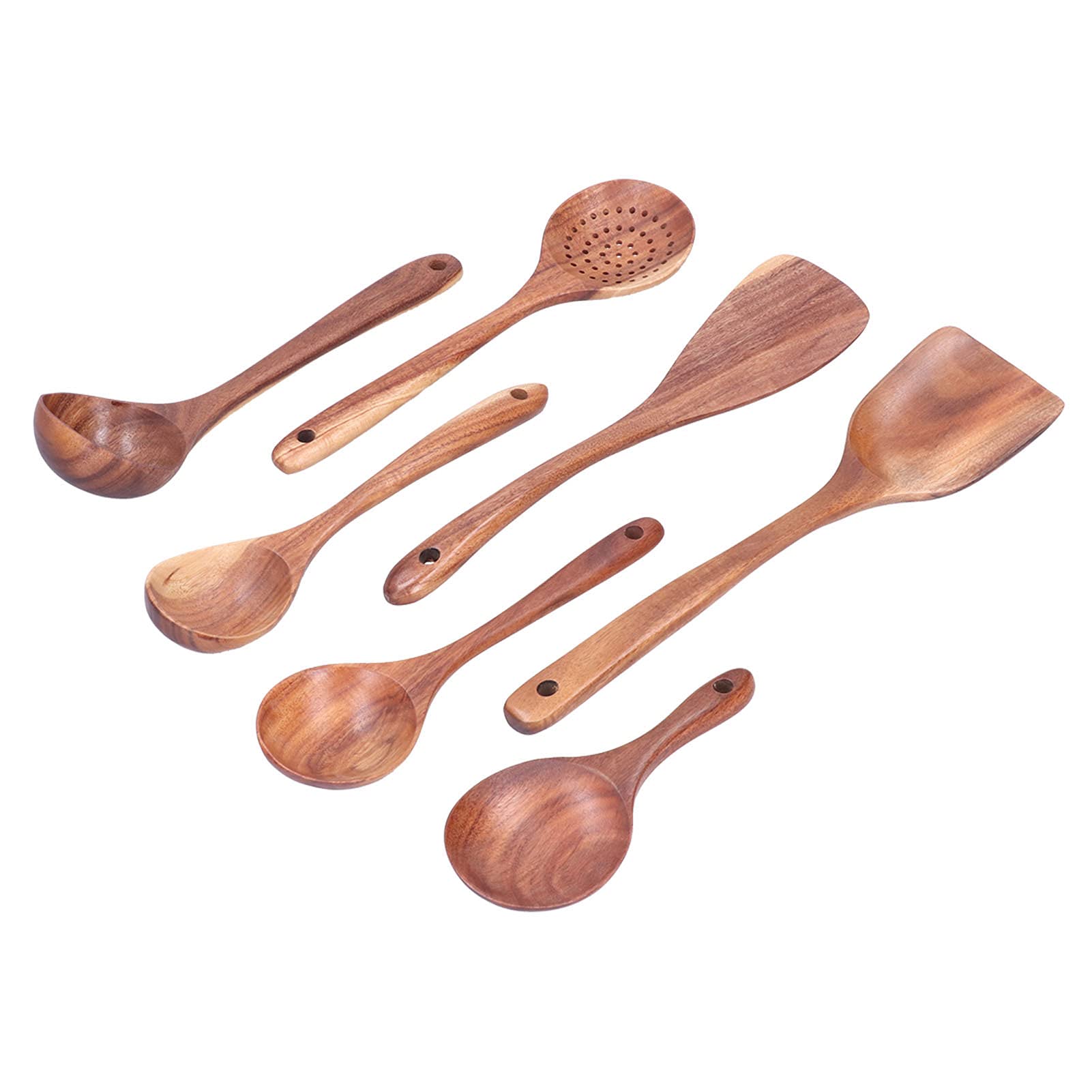 Premium Wooden Spatula Set - 7-Piece Non-Slip Cooking Utensils for Non-Stick Pans, Cast Iron & Woks - Natural Wooden Spoons & Kitchen Gadgets - Perfect for Stirring, Flipping & Serving (Eco-Friendly Packaging)