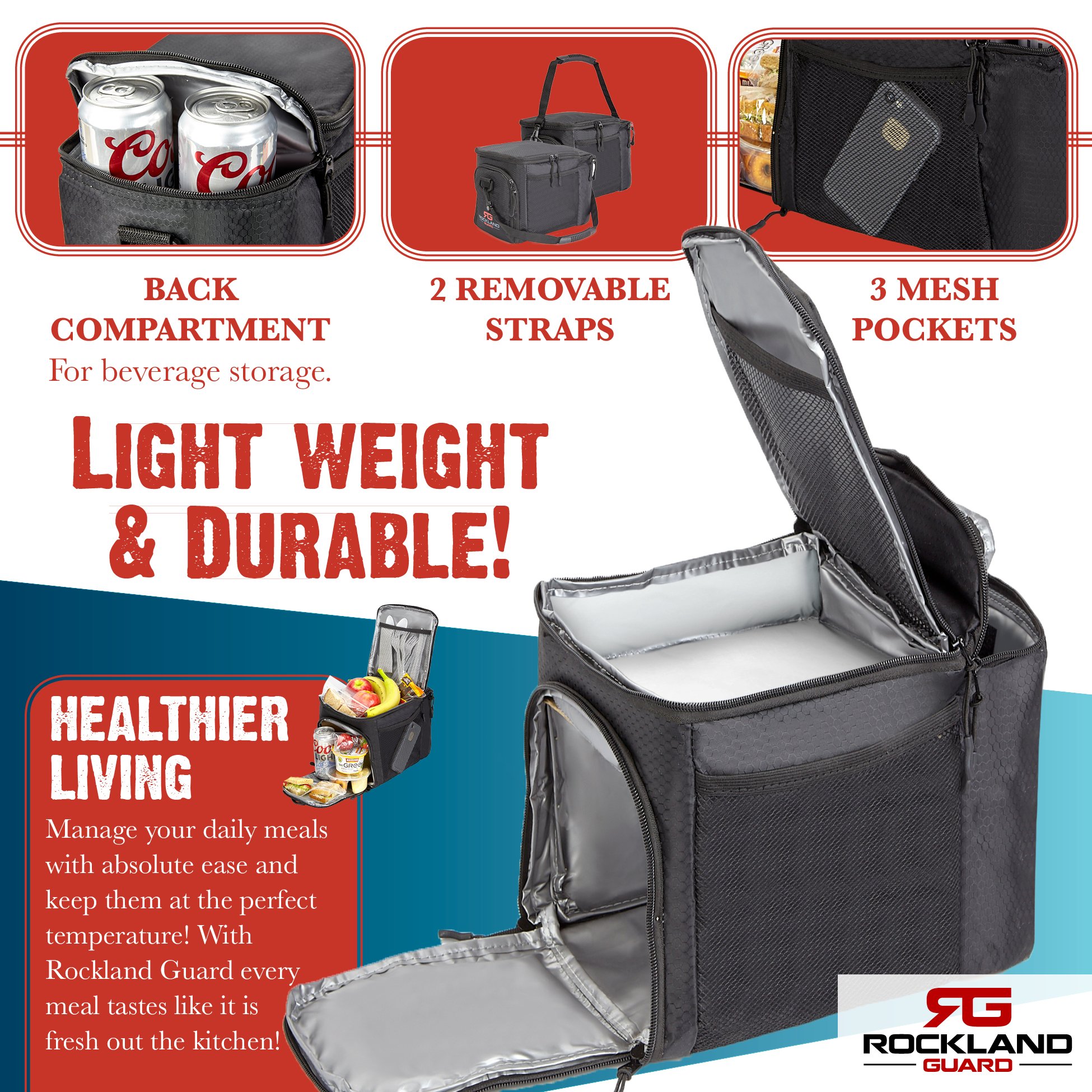 Insulated Lunch Bag for Work & Travel - Meal Prep with Compartments for Food Containers & Bottles - Perfect for Office, Picnic & Camping - Black