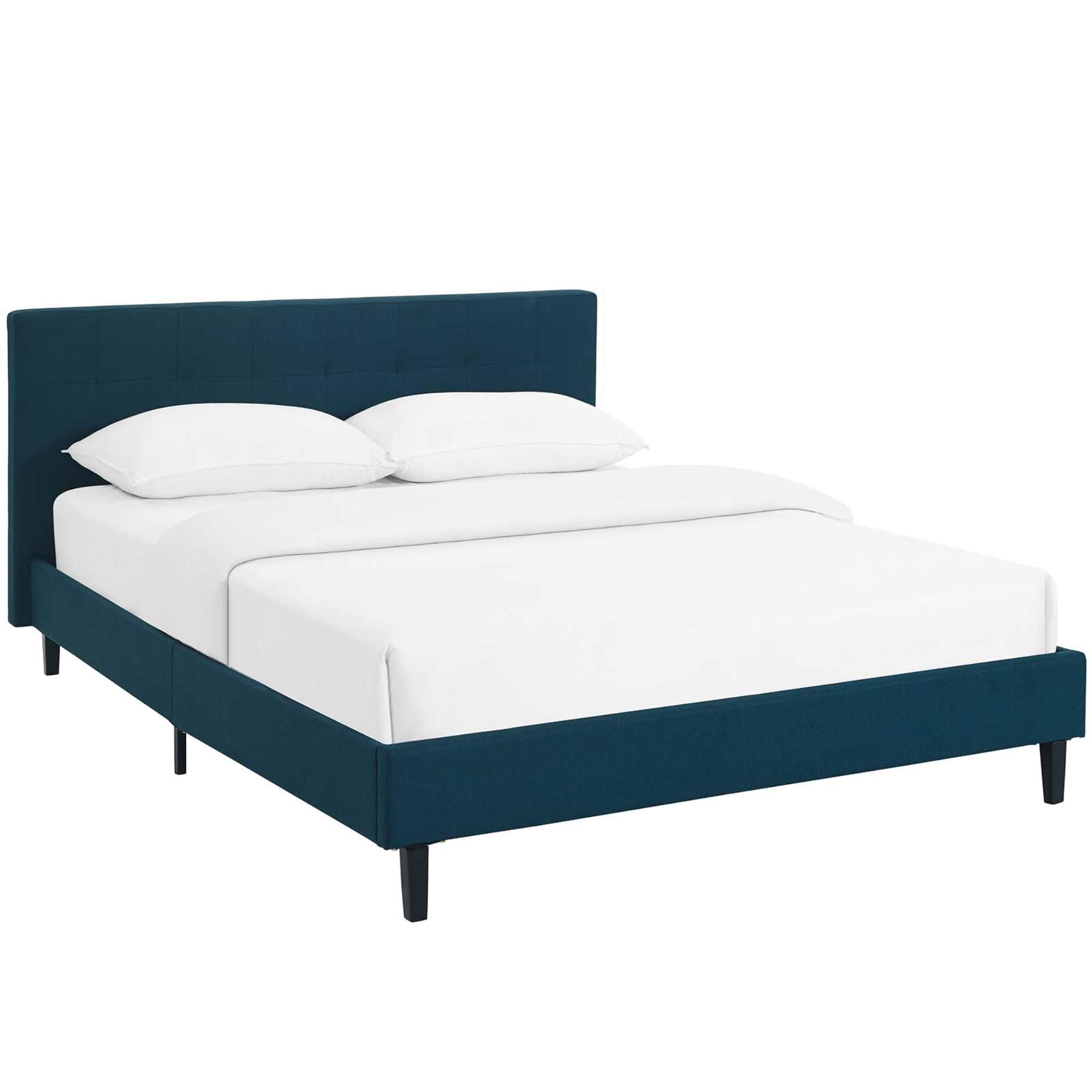 Linnea Platform Bed Frame - Elegant Upholstered Polyester Fabric with Tufted Headboard | Solid Wood Legs & Slatted Support | No Box Spring Needed | Full Size Bed Frame for Queen Mattress | 1300 lbs Weight Capacity | Perfect for Modern Bedrooms, Guest Rooms & Apartments