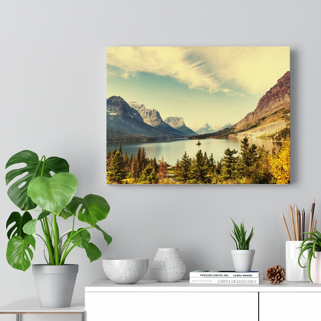 Mountain Lake Scenic Canvas Wall Art - Handmade Nature Landscape Painting for Living Room, Bedroom & Office Decor - Premium Home Wall Decor
