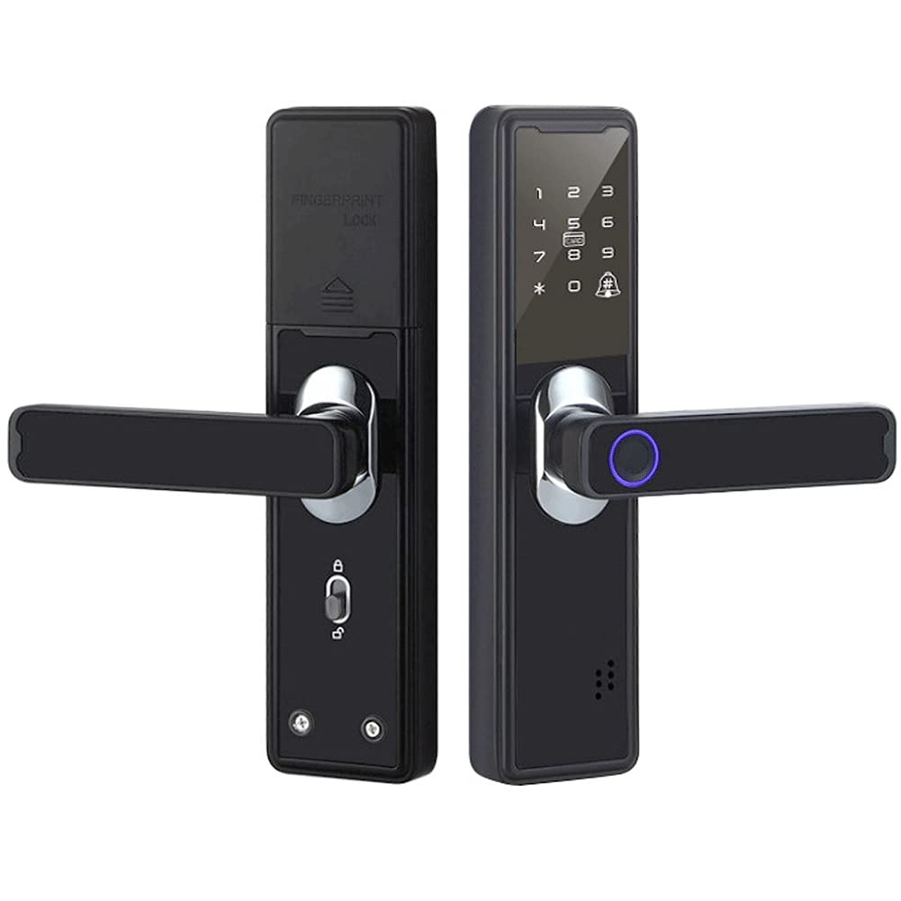Smart Bluetooth Fingerprint Lock - Keyless Entry Door Lock with Remote Control, Password, IC Card & Key - Black (22x125) - Ideal for Homes, Offices & Apartments
