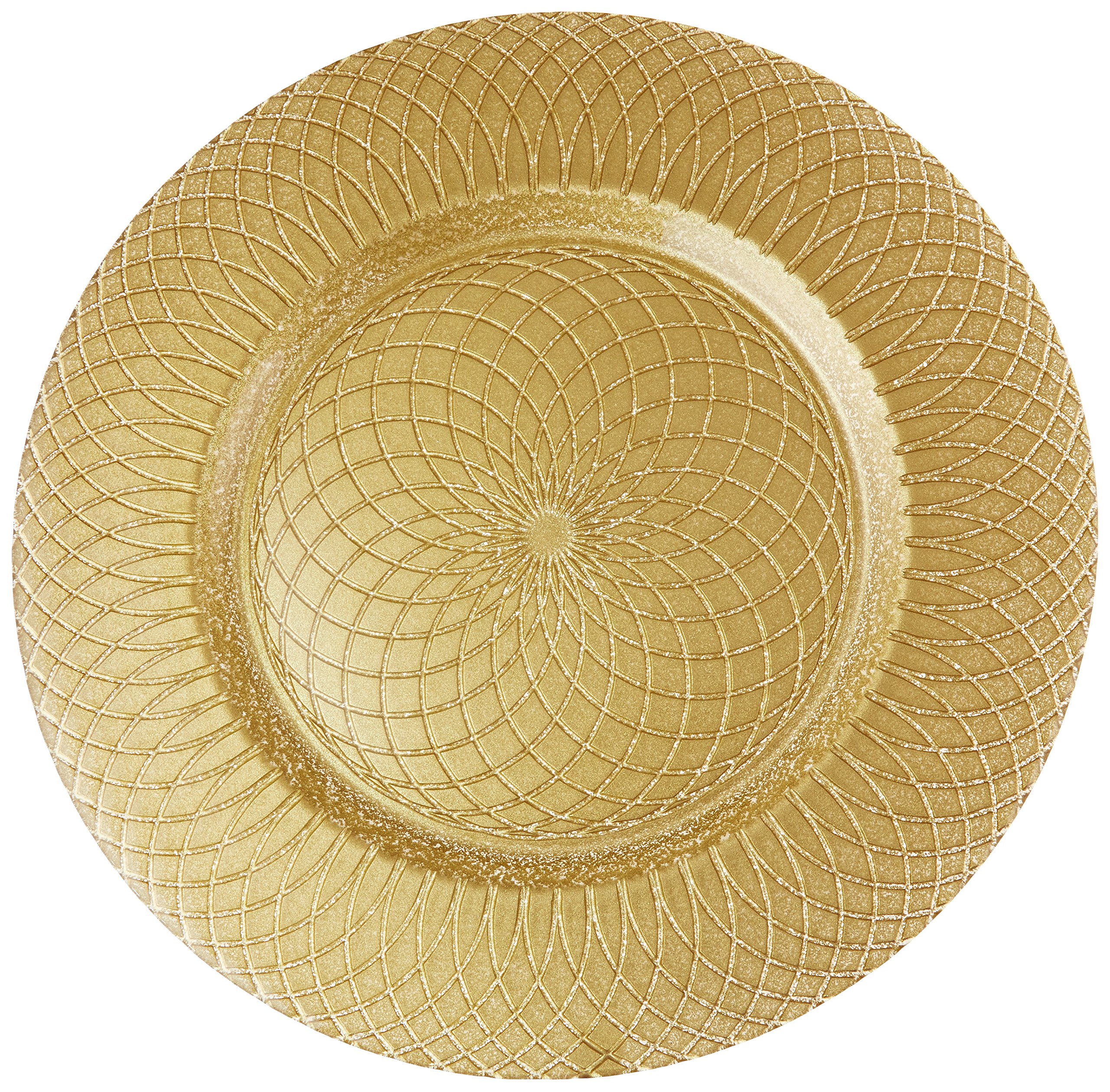 Jay Round Spiral Glass Gold Charger Plate - Elegant Dinnerware for Wedding, Party & Holiday Decor - Perfect for Formal Dining, Buffet Serving & Table Setting