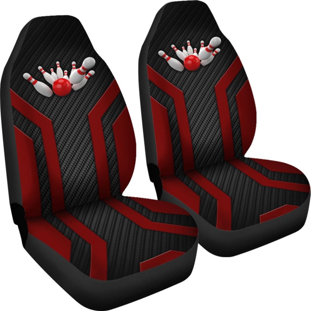 Premium Bowling-Themed Metallic Print Car Seat Covers - Black & Red Racing Style | Universal Fit for Cars, Trucks & SUVs | Perfect for Bowling Enthusiasts & Sports Car Lovers