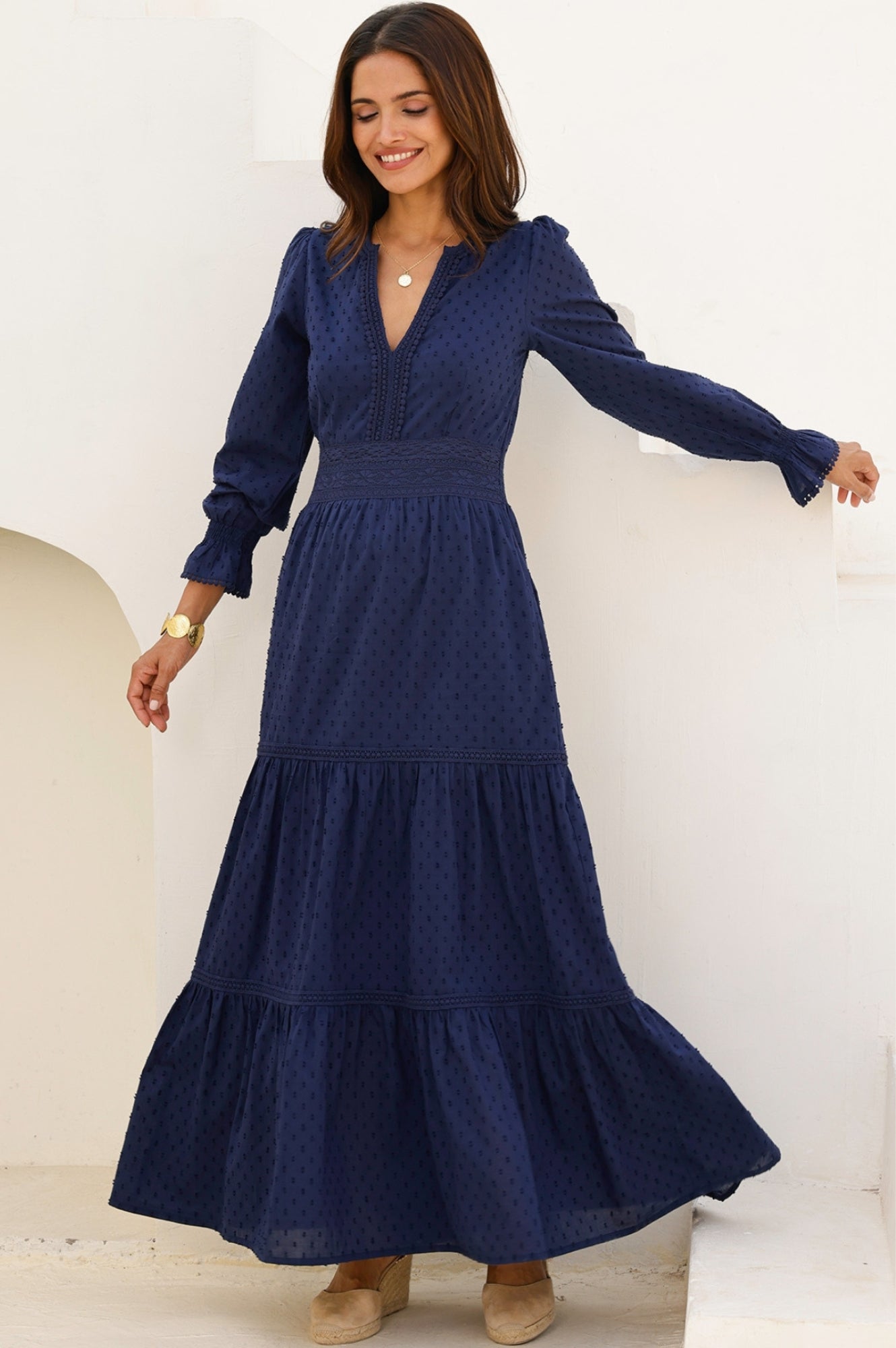 Purdie Organic Cotton Dobby Dress for Women - Navy Blue Casual Summer Dress | Perfect for Beach, Office, and Everyday Wear
