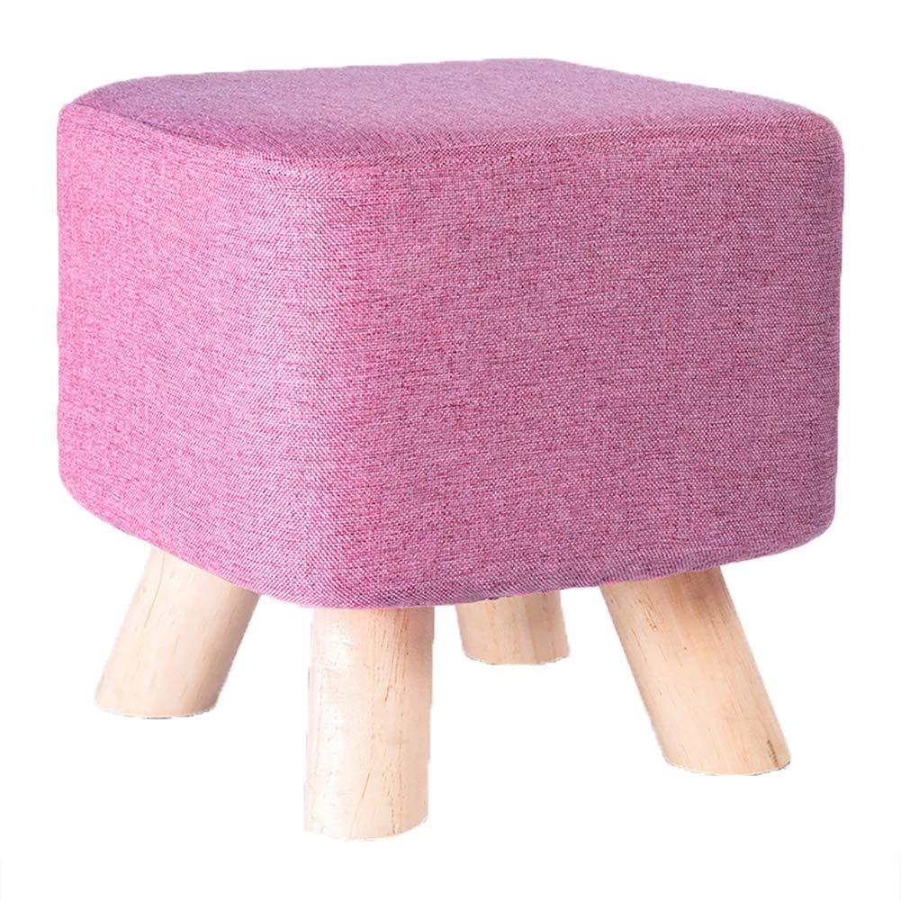 Ottoman Foot Stool with Wooden Legs - Square Linen Fabric Padded Seat Pouf - Upholstered Decorative Footrest for Living Room, Bedroom & Office Furniture