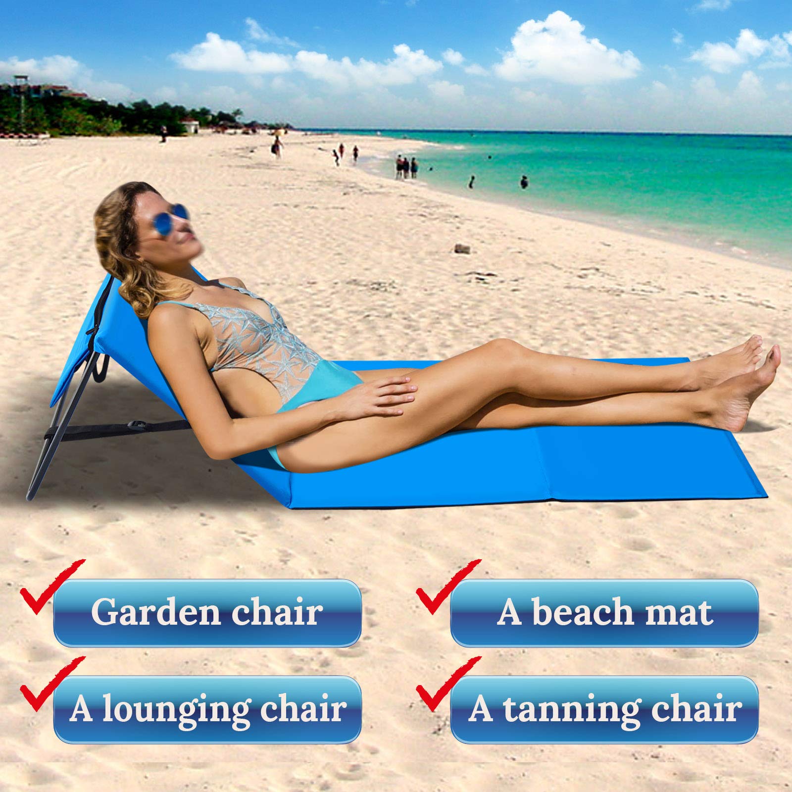 **BenefitUSA Outdoor Portable Lounge Chair - Light Blue Reclining Beach Chair with Ground Mat for Pool, Camping, Picnics & Backyard Relaxation**