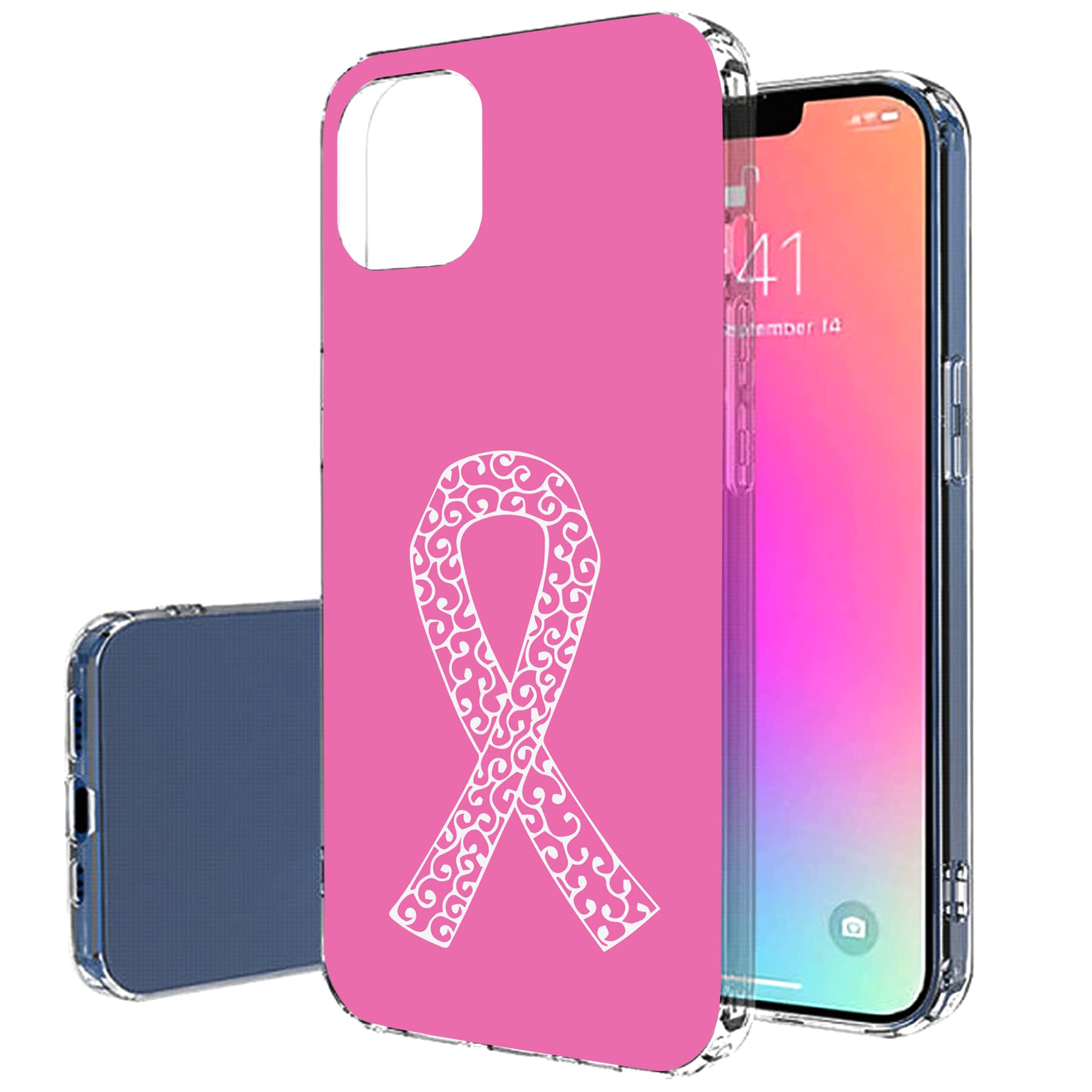 VIBECover Slim Protective Case for Apple iPhone 13 - Flexible TPU Cover with Shock Absorption, Anti-Scratch & Anti-Yellowing - Cancer Awareness Ribbon Pink Design - Perfect for Daily Use, Work & Outdoor Activities