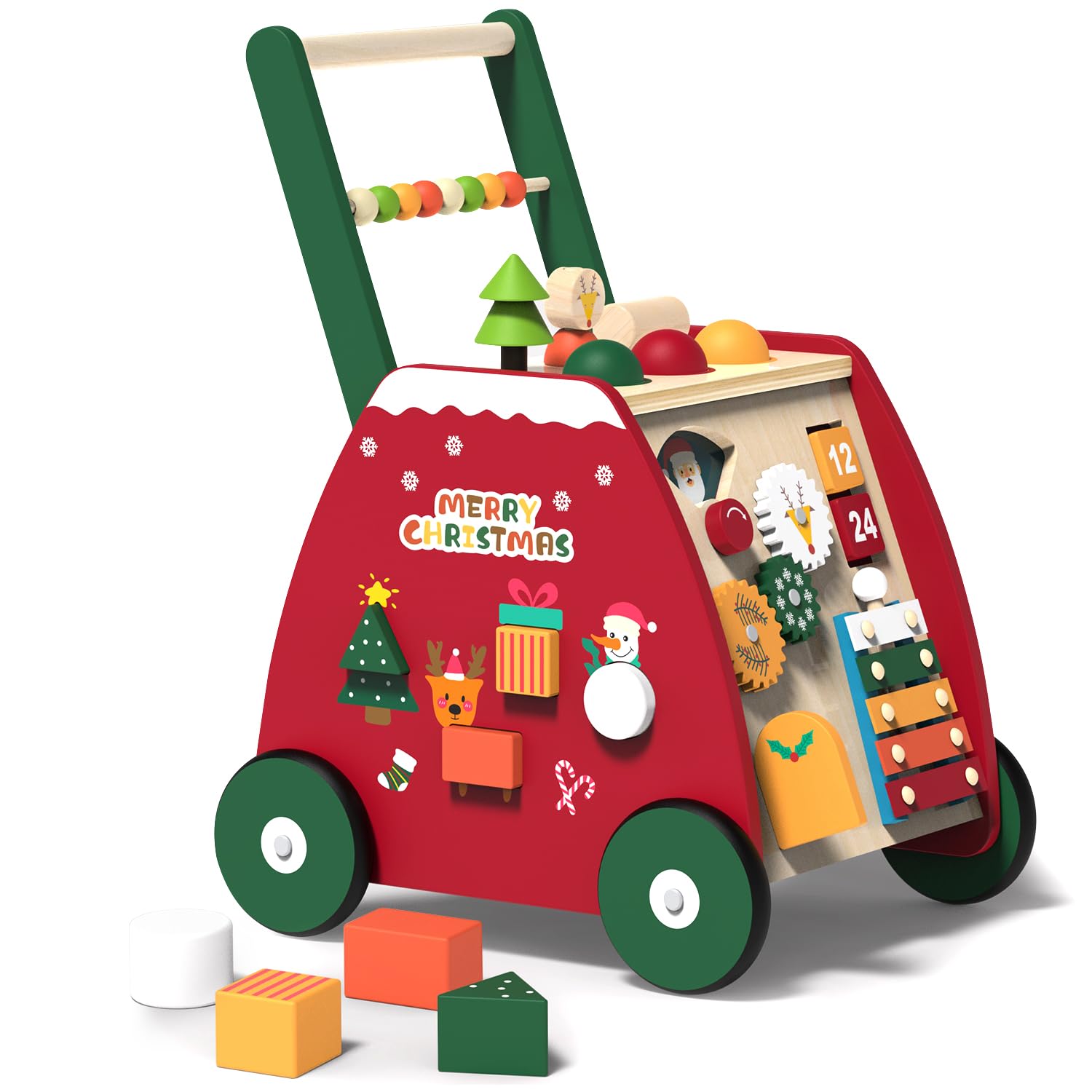 Wooden Baby Walker with Wheels - Montessori Push Walker Toy with Activity Center for Toddlers Learning to Walk (1-3 Years Old) - Perfect First Birthday Gift for Boys & Girls - Encourages Early Walking & Developmental Play in Nursery, Playroom or Daycare