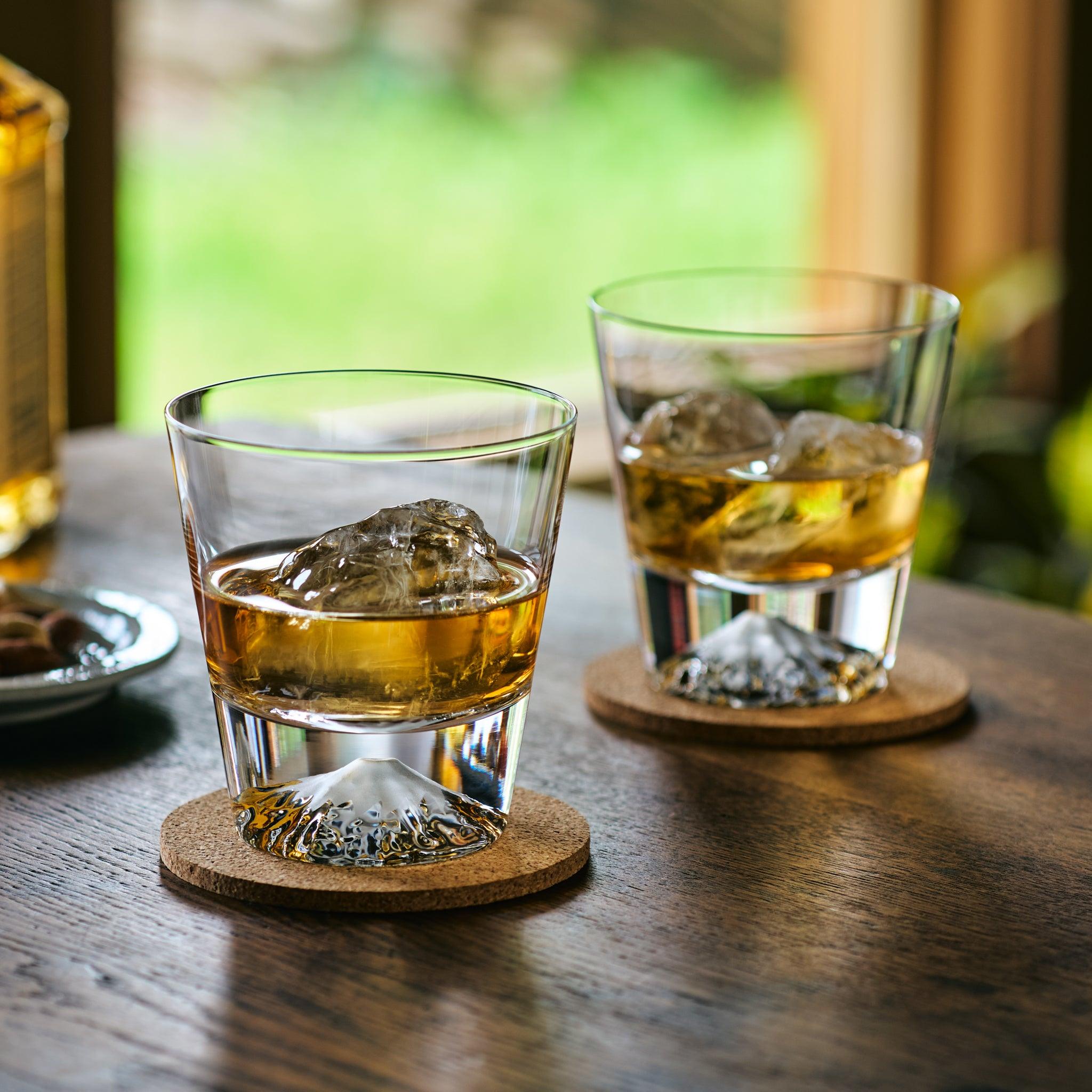 Tajima Mount Fuji Whiskey Glasses Set of 4 - Japanese Style Sake & Cocktail Drinking Cups - Perfect for Home Bar, Gifts & Asian-Themed Parties