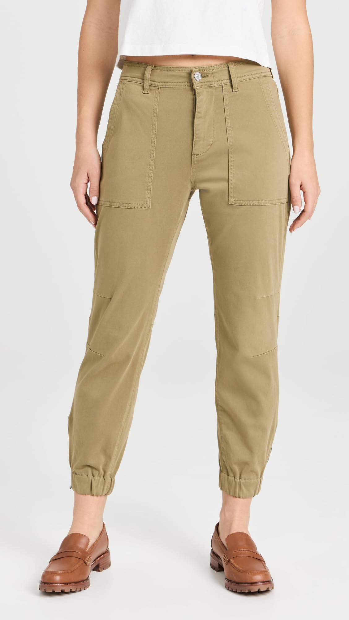 7 For All Mankind Women's Darted Boyfriend Joggers - Army Green Casual Lounge Pants for Workout, Yoga & Everyday Wear