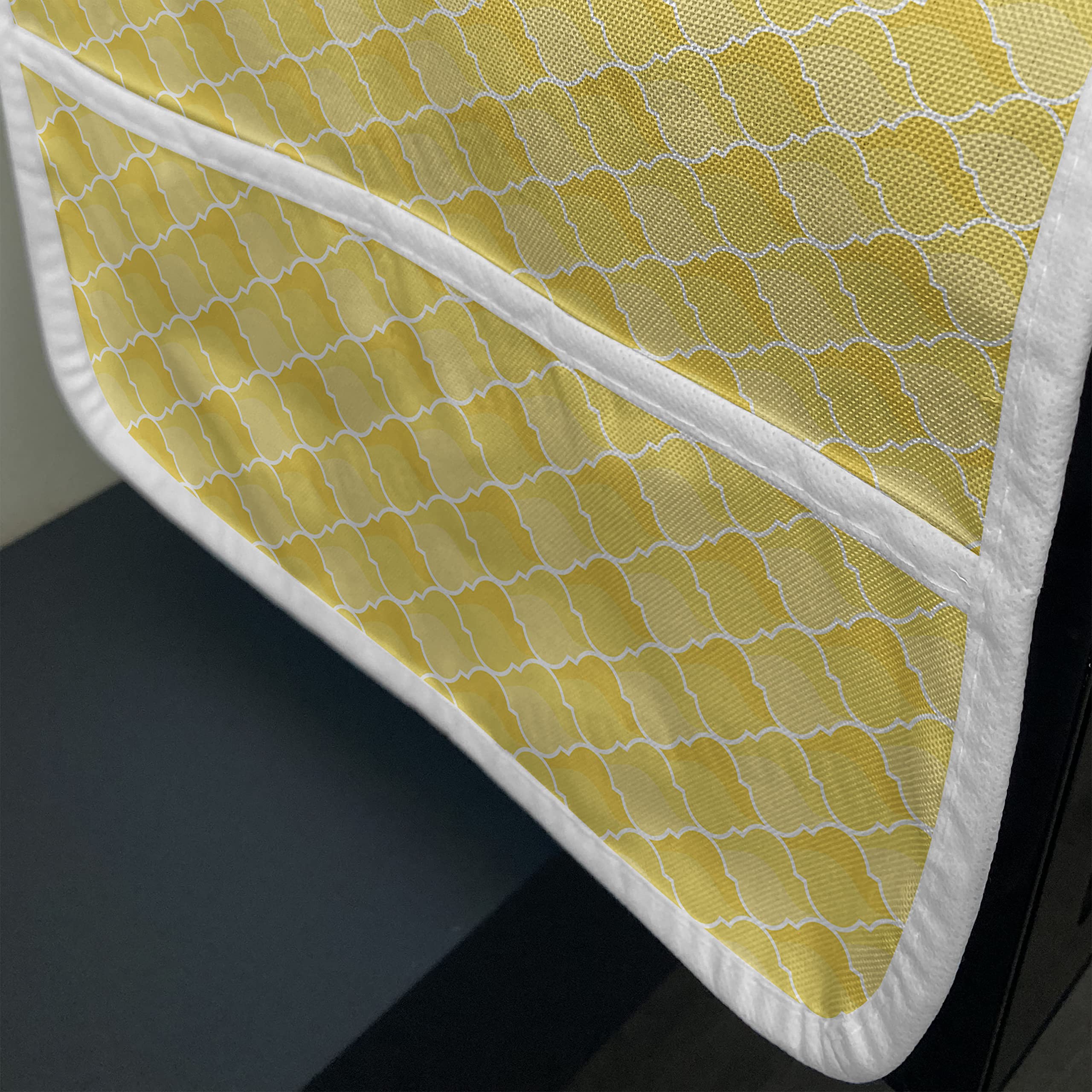Ambesonne Yellow Microwave Cover - Quatrefoil Moroccan Pattern, Waterproof Kitchen Organizer for Home Decor