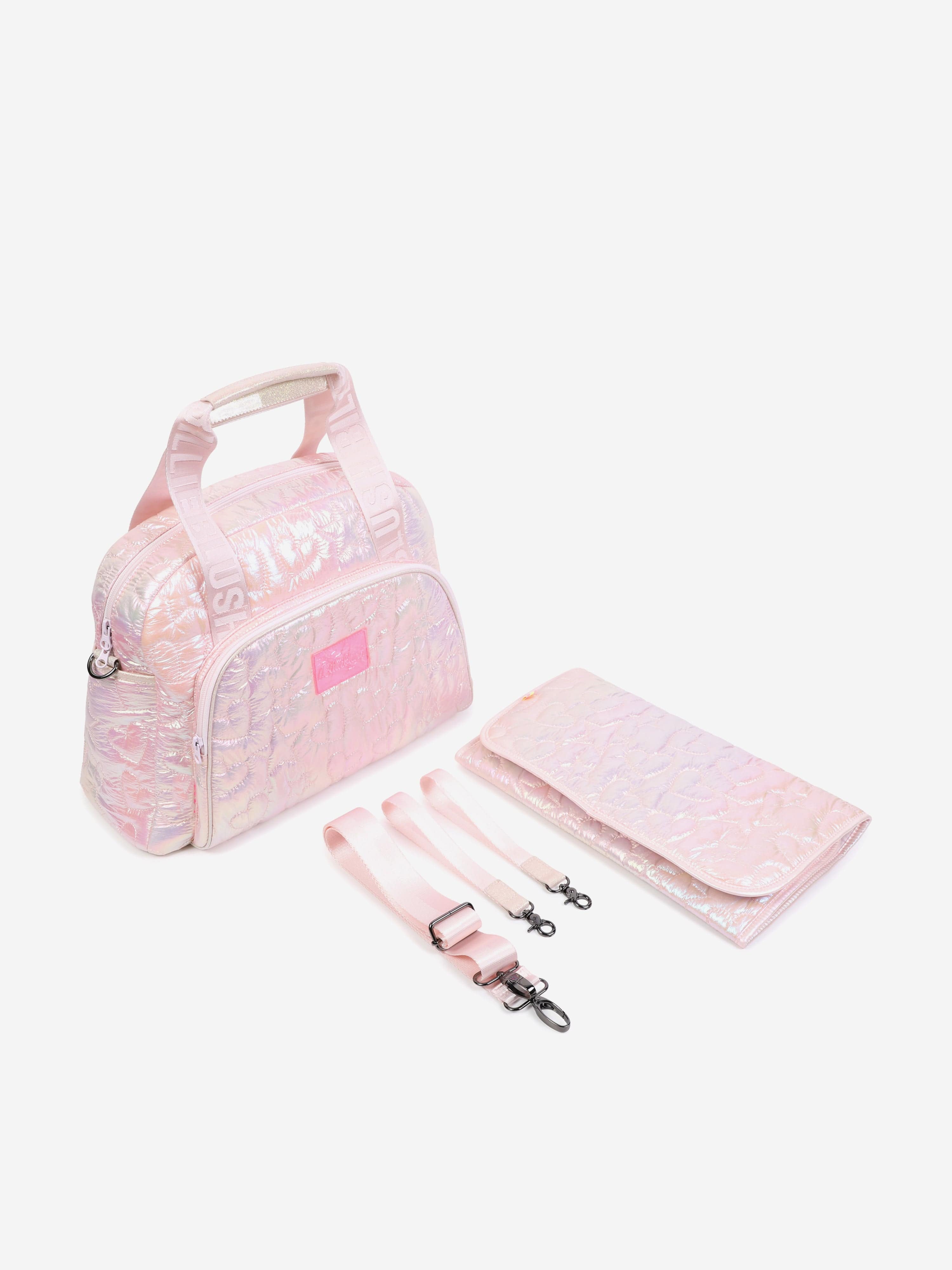 Pink Iridescent Quilted Baby Girl Diaper Bag (41cm) - Stylish & Functional Changing Tote for Newborns, Travel, and On-the-Go Parents