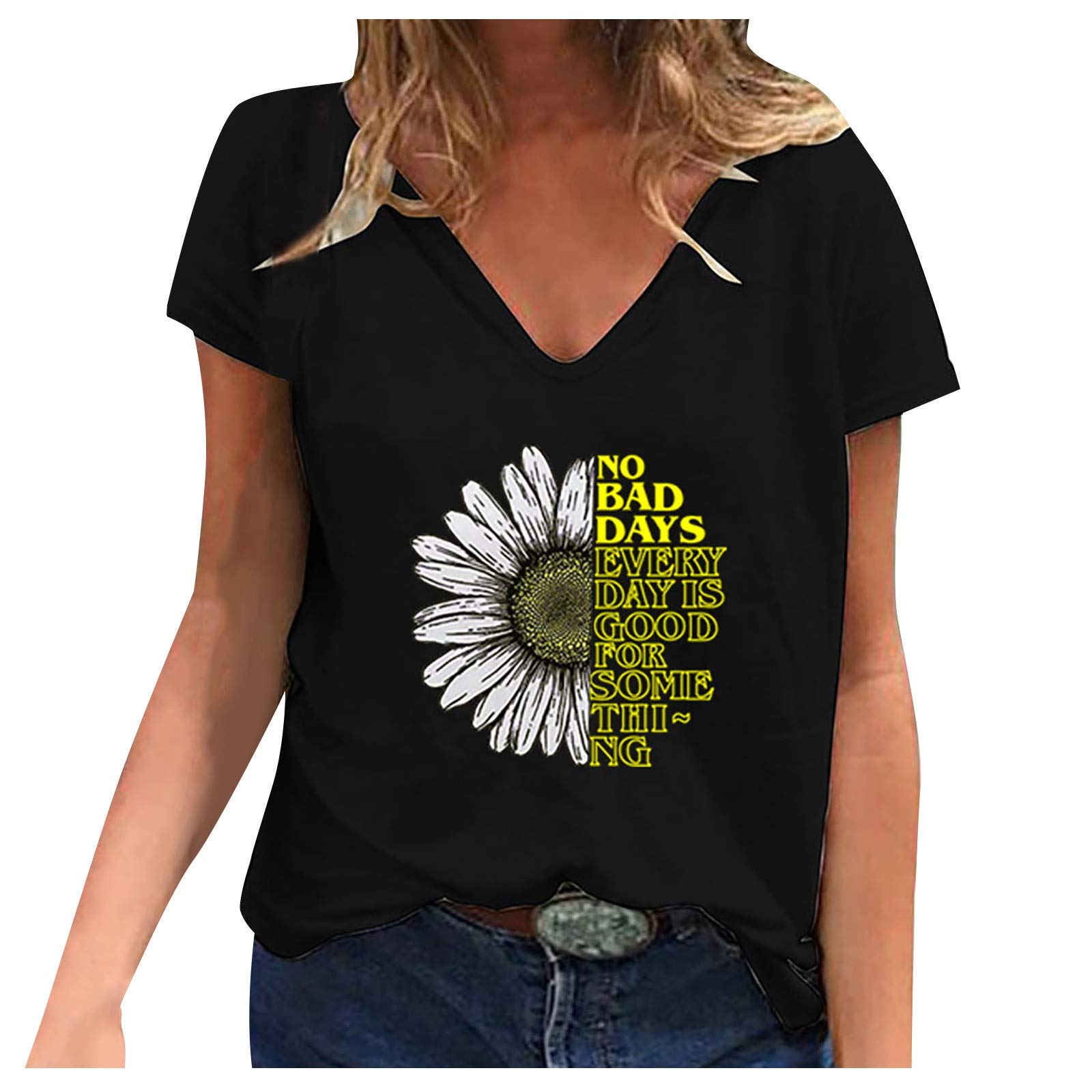 Women's V-Neck Short Sleeve Summer T-Shirt - Casual Printed White Blouse for Everyday Wear | Perfect for Beach, Office & Weekend Outfits