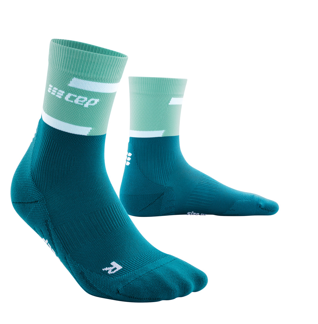 CEP Men's The Run Socks Mid Cut V4 - Compression Running Socks for Men, Ocena/Petrol (WP3CNR) - Ideal for Marathon Training, Jogging & Athletic Performance