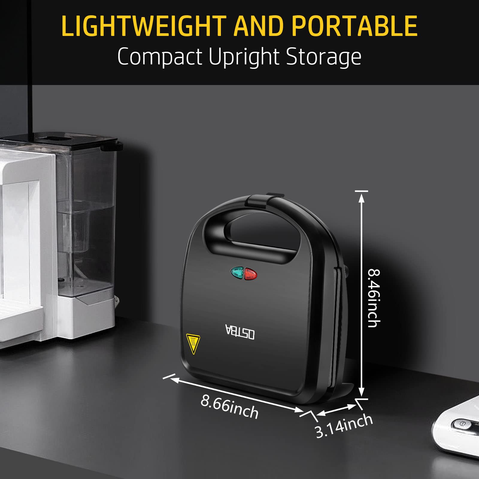 OSTBA 3-in-1 Sandwich Maker, Panini Press & Toaster - Non-Stick Plates, LED Indicator, Cool-Touch Handle - Perfect for Breakfast, Lunch & Quick Snacks (Black)