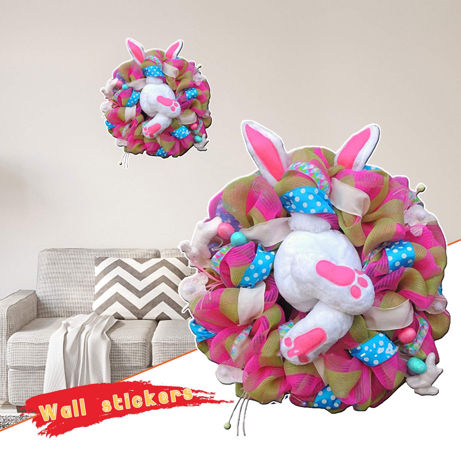 Happy Easter Day Wall Stickers - Removable PVC Self-Adhesive Decals for Home, Office & Party Decor | Easter Bunny, Eggs & Spring Themed