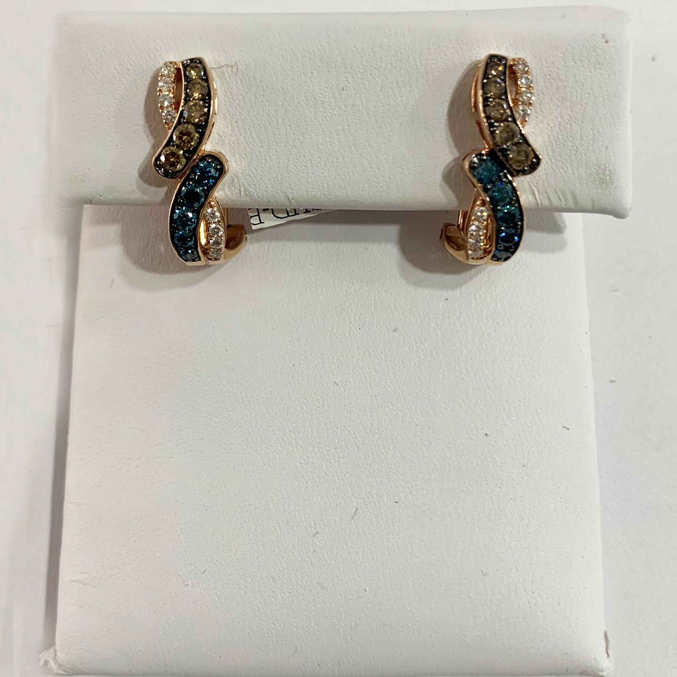 14K Rose Gold Brown & Blue Diamond Stud Earrings for Women - Elegant & Durable Jewelry for Weddings, Parties & Everyday Wear