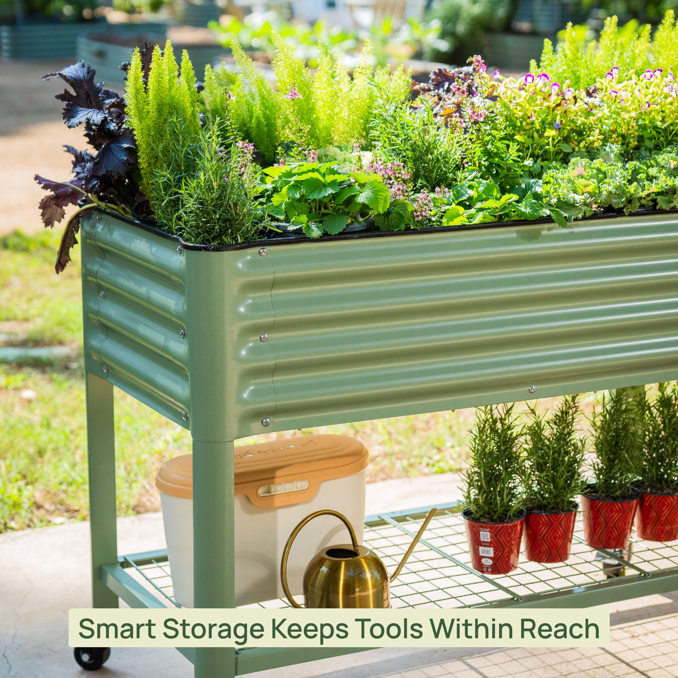 JP's Elevated Garden Bed V Series 2' x 8' with Wheels - Raised Planter Box for Vegetables, Flowers & Herbs - Perfect for Patio, Deck, or Small Space Gardening