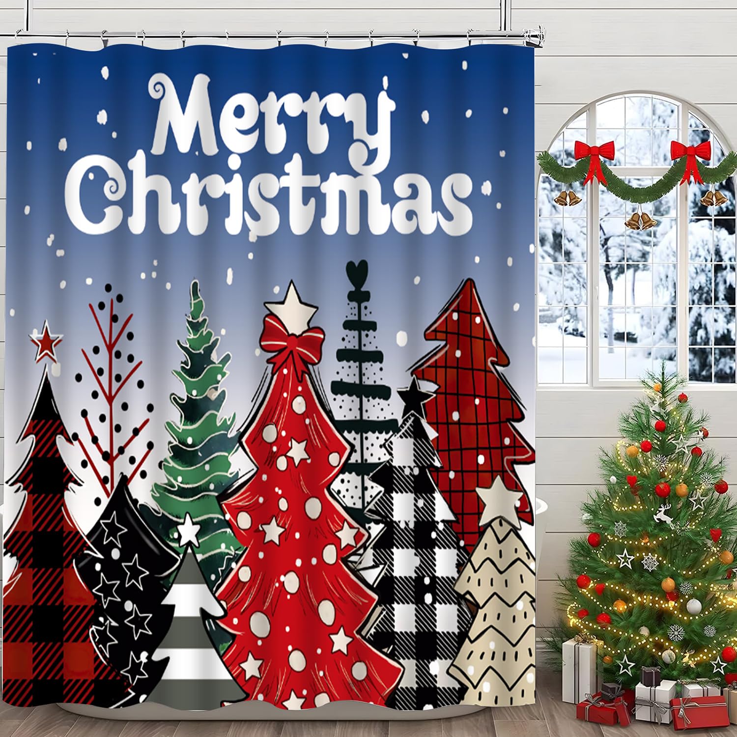 Festive Christmas Tree Shower Curtain Set - 72