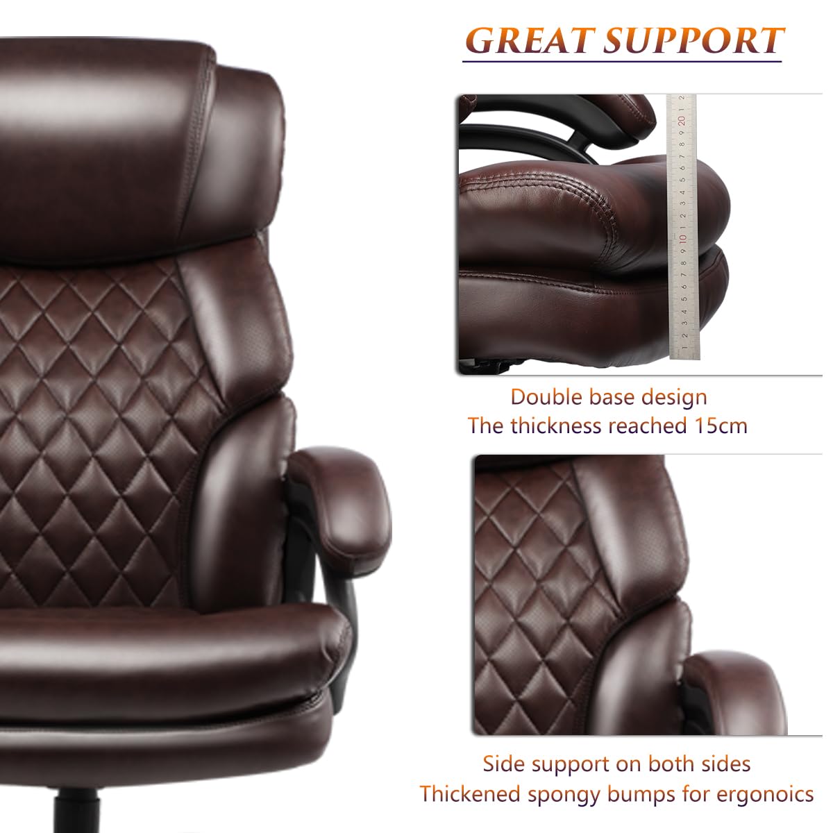 Big and Tall Office Chair for Heavy People - Heavy Duty Executive Chair with 360° Swivel & Casters, Ergonomic Support for Large Men, Brown - Perfect for Home Office, Gaming & Workspaces