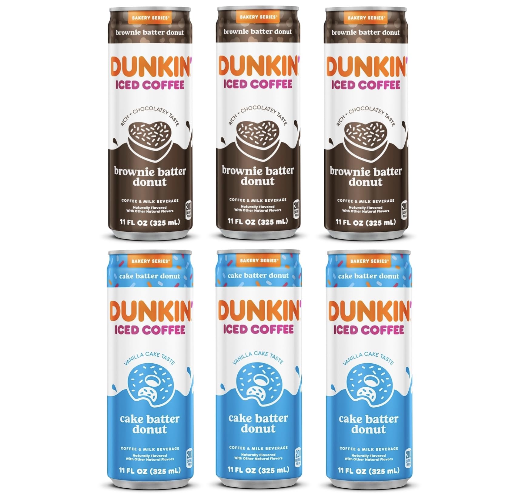 Dunkin' Iced Coffee Variety Pack - Brownie Batter Donut & Cake Batter Donut Flavor | 11 Oz Cans (6 Pack) | Perfect for Office Snacks, Road Trips & Summer Refreshment
