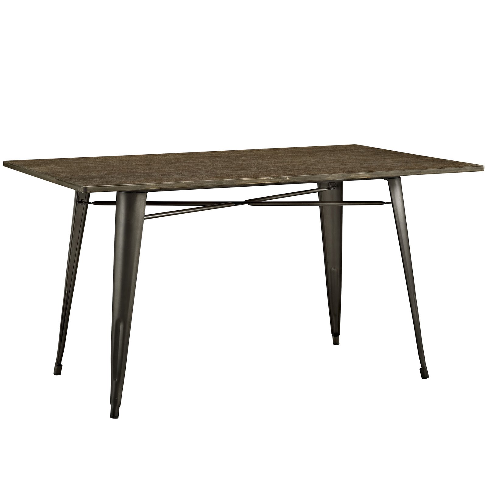 Modway Alacrust 59-Inch Rustic Modern Farmhouse Dining Table - Solid Wood Rectangle Table with Sturdy Steel Legs in Rich Brown Finish | Perfect for Kitchen, Dining Room & Cozy Farmhouse Decor