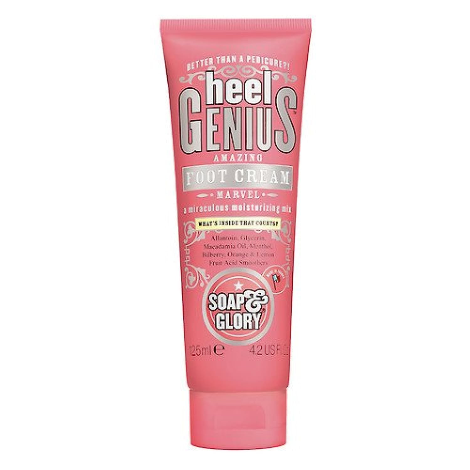 Soap & Glory Heel Genius Amazing Foot Cream - 4.2 oz (125ml) Moisturizing & Exfoliating Foot Care - Pack of 2 - Perfect for Dry Cracked Heels & Rough Feet - Ideal for Pedicures, Post-Workout Recovery & Daily Foot Care