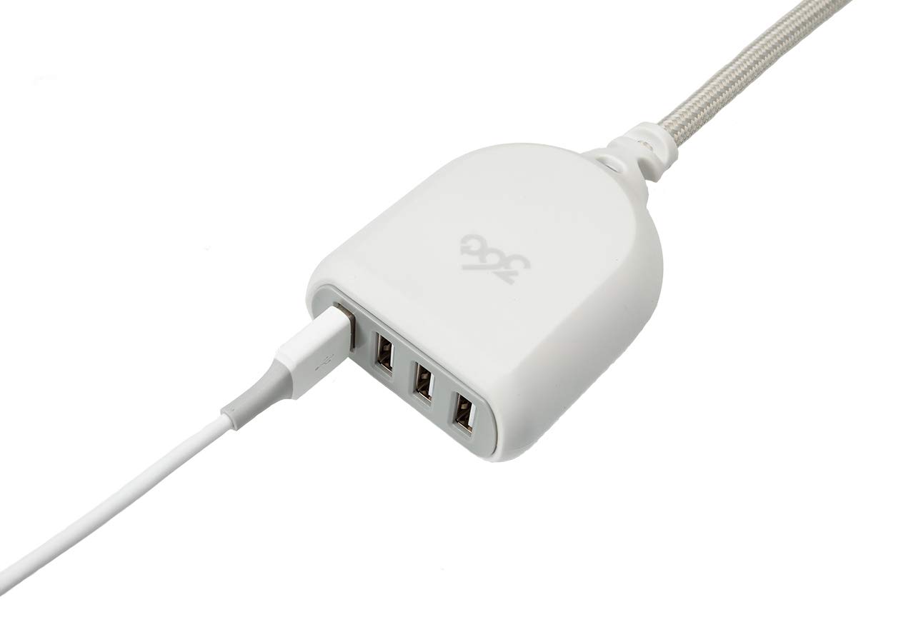 360 Electrical Habitat 4.8A 6-Foot 4-Port USB Extension Cord with Braided Casing | Fast Charging USB Hub for iPhone, Android, Tablet, USB-C Devices | Perfect for Home, Office, Travel & Multi-Device Charging