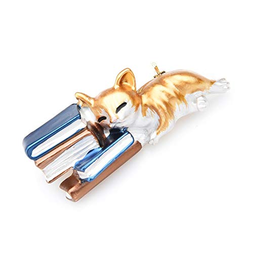 Lovely Enamel Cat Book Brooch for Women - Yellow Sleeping Cat Pin for Reading Enthusiasts, Perfect for Weddings, Parties & Teacher Gifts