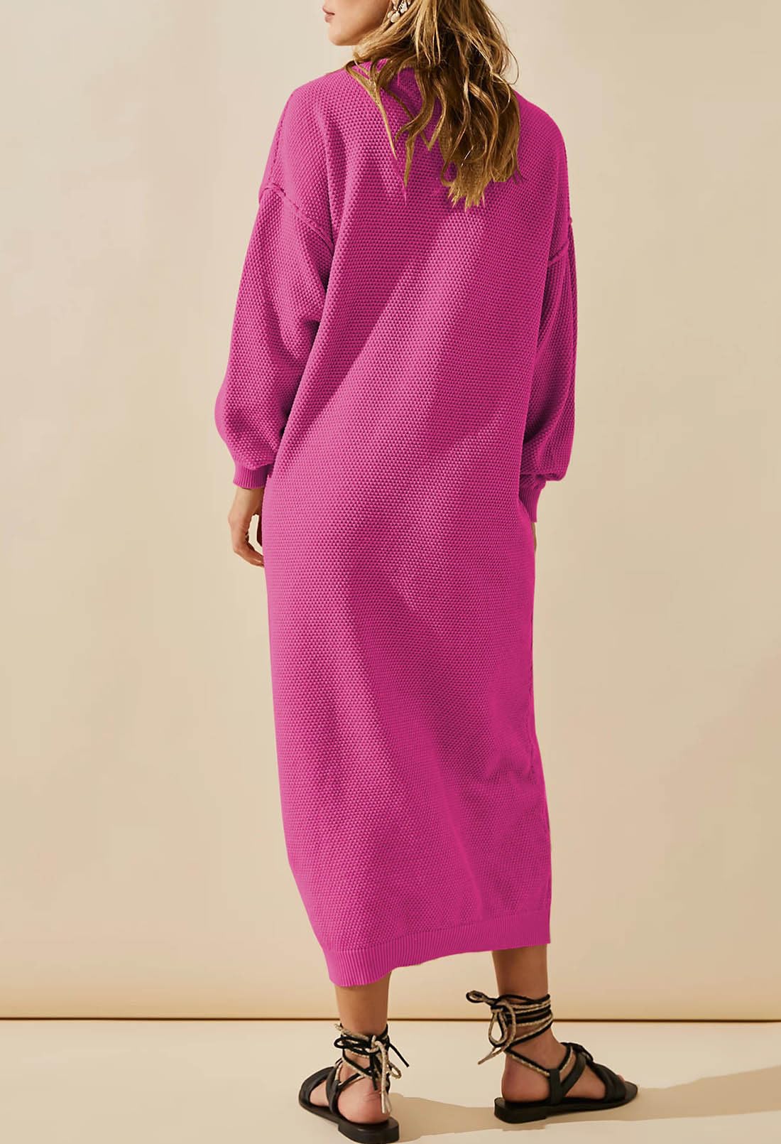 Cutiefox Women's Fall Winter Sweater Dress - Long Sleeve Button Down V-Neck Batwing Oversized Waffle Knit Tunic Dress for Casual Outings, Date Night & Holiday Parties