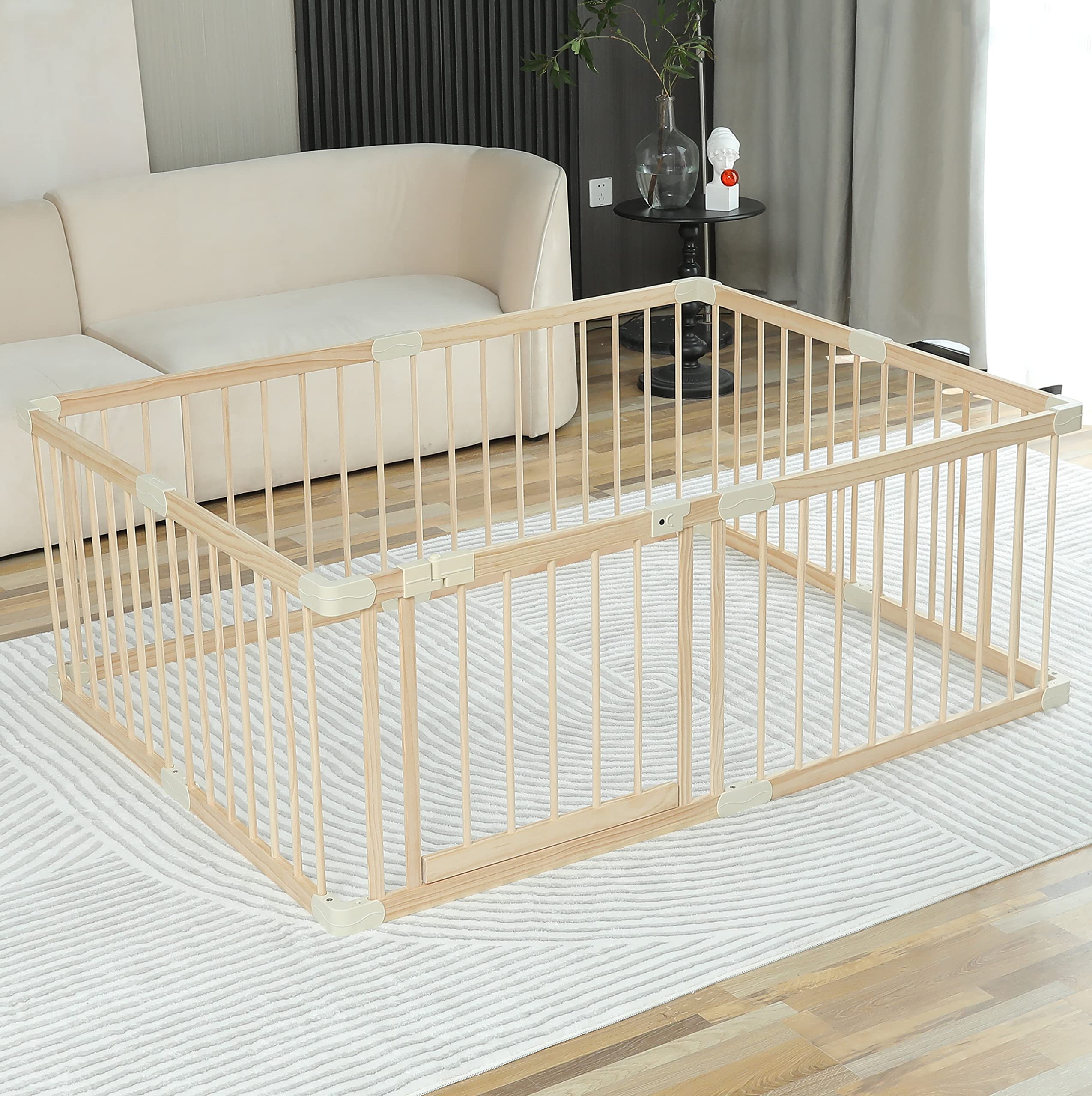 Conababy Large Wooden Baby Playpen - 120x160x61cm Safe Play Yard for Toddlers & Kids | Indoor Play Fence Gate for Daycare, Gym Area & Home Use