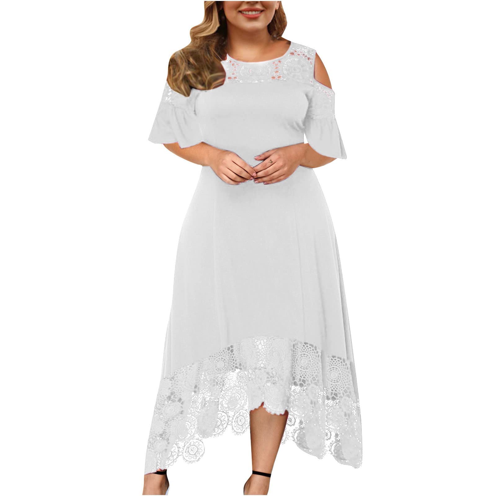 Plus Size Sexy Maxi Dresses for Women - Elegant Black Cold Shoulder Long Dress with High Waist | Perfect for Summer Parties, Weddings & Beach Vacations