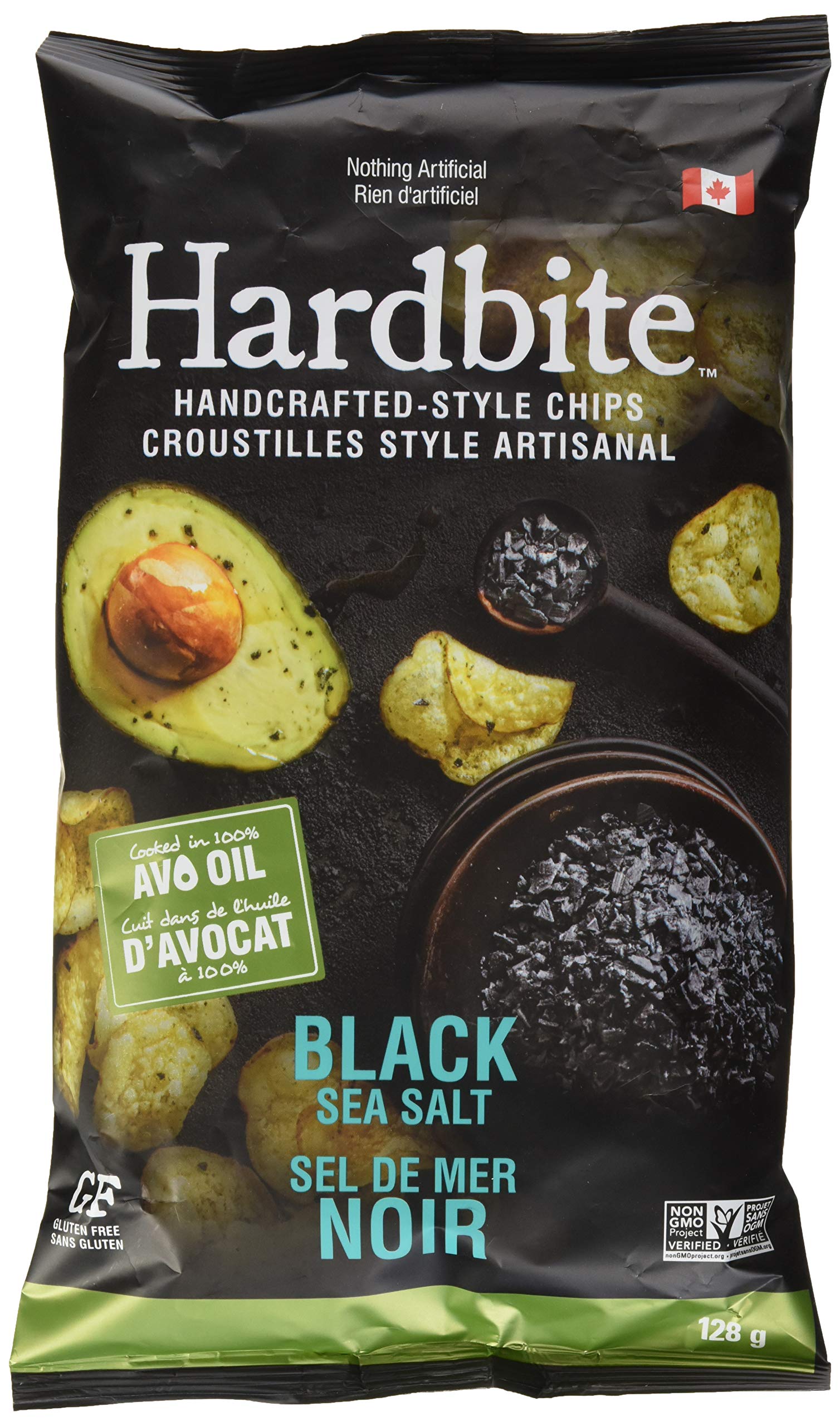 HARDBITE Black Sea Salt Avocado Oil Potato Chips - 4.5oz (128g) | Gluten-Free, Non-GMO Snacks for Parties, Picnics & Movie Nights