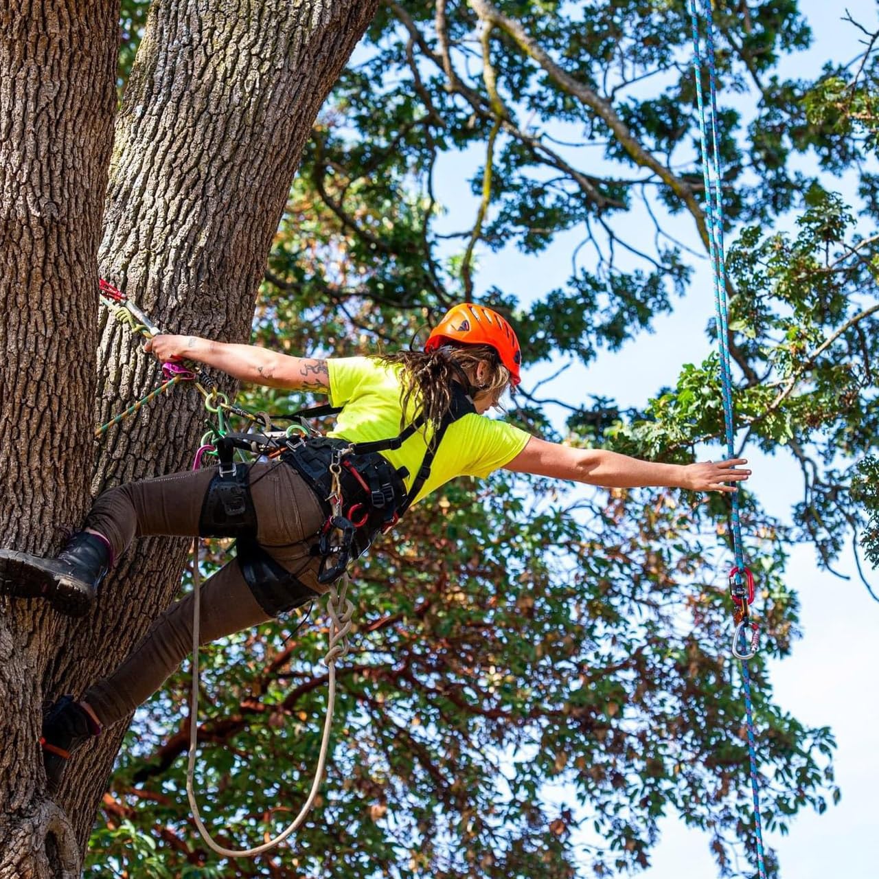 1/2 Inch x 100 Feet Double Braided Arborist Rope - High Strength Polyester Climbing Rope for Tree Work, Halyard & Sailing (Orange) - Perfect for Professional Arborists, Sailors & Outdoor Enthusiasts