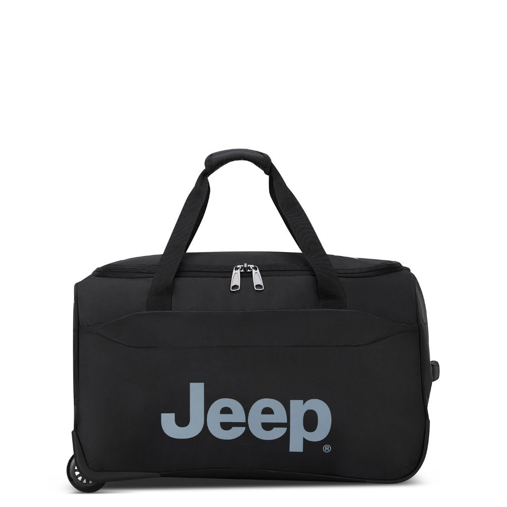 Jeep 55cm Duel Wheel Lightweight Duffle Bag - Black | Water-Resistant Travel Duffel for Gym, Camping & Weekend Getaways