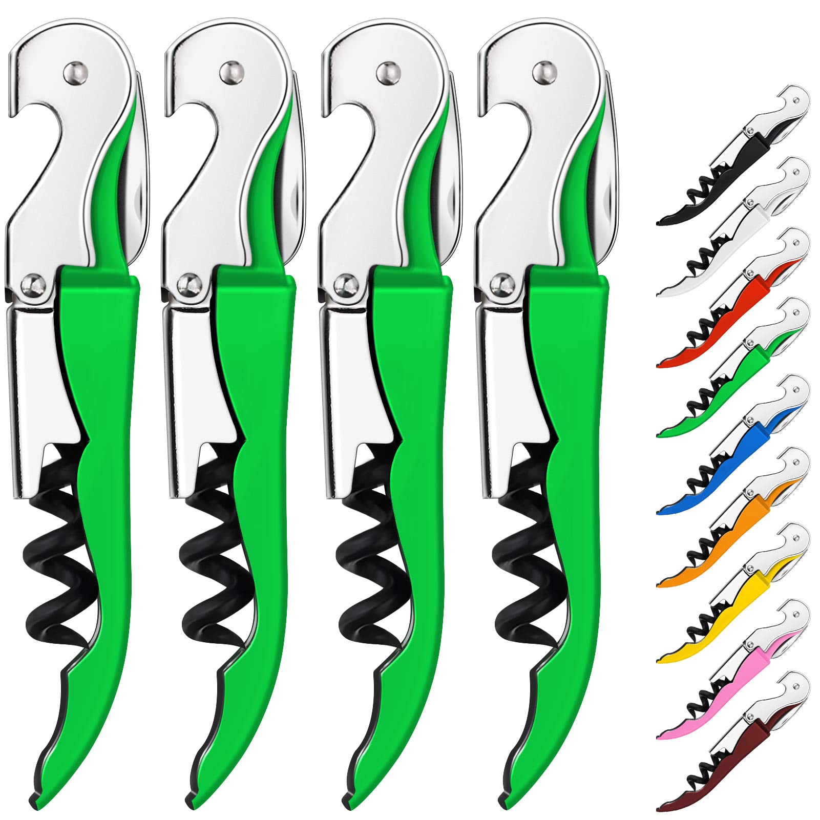 Aoineeseo Professional Waiter Corkscrew - Serrated Foil Cutter Wine Bottle Opener (4 Pack, Green) - Perfect for Restaurants, Bars, and Home Entertaining
